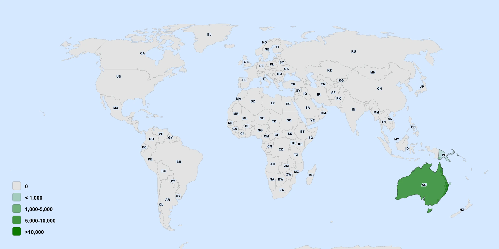 Distribution map for Koala Bells (Artanema fimbriatum)