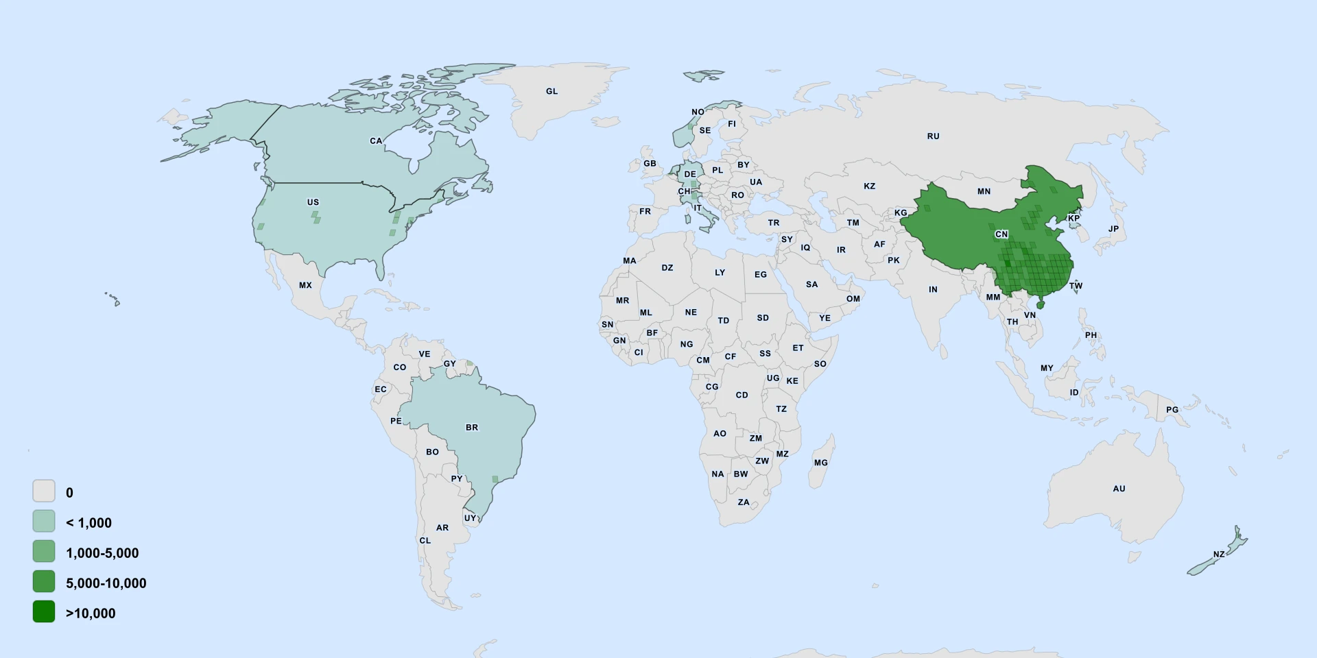 Distribution map for White Mugwort (Artemisia lactiflora)