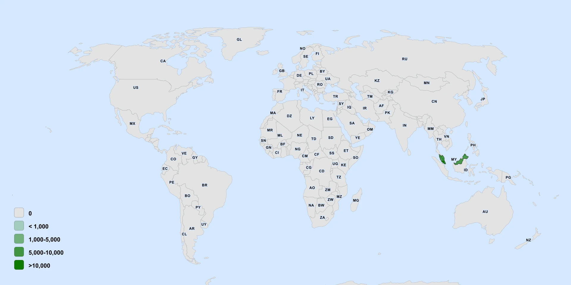 Distribution map for Artocarpus Lowii (Artocarpus lowii)