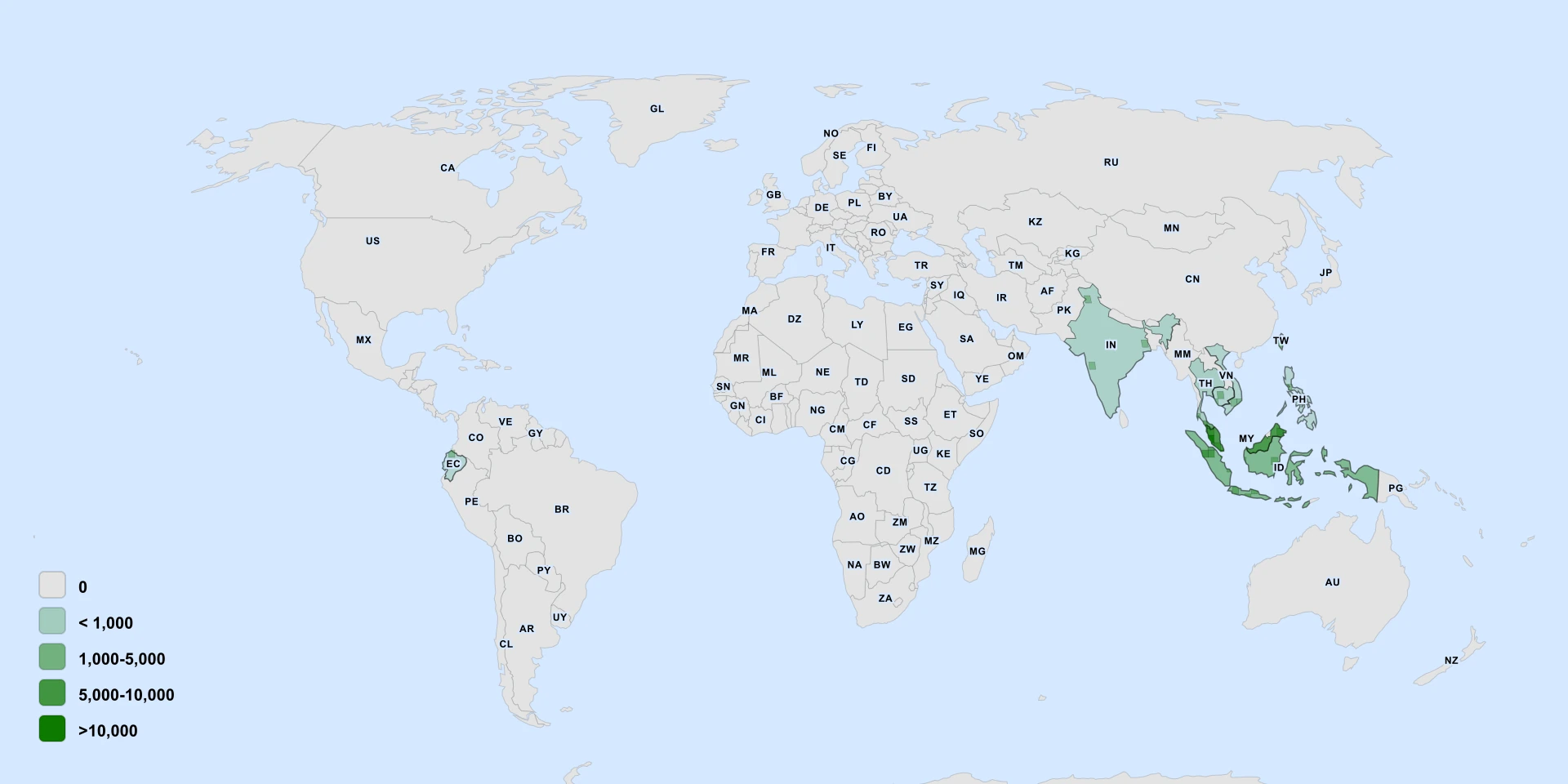 Distribution map for Monkey Jack (Artocarpus rigidus)