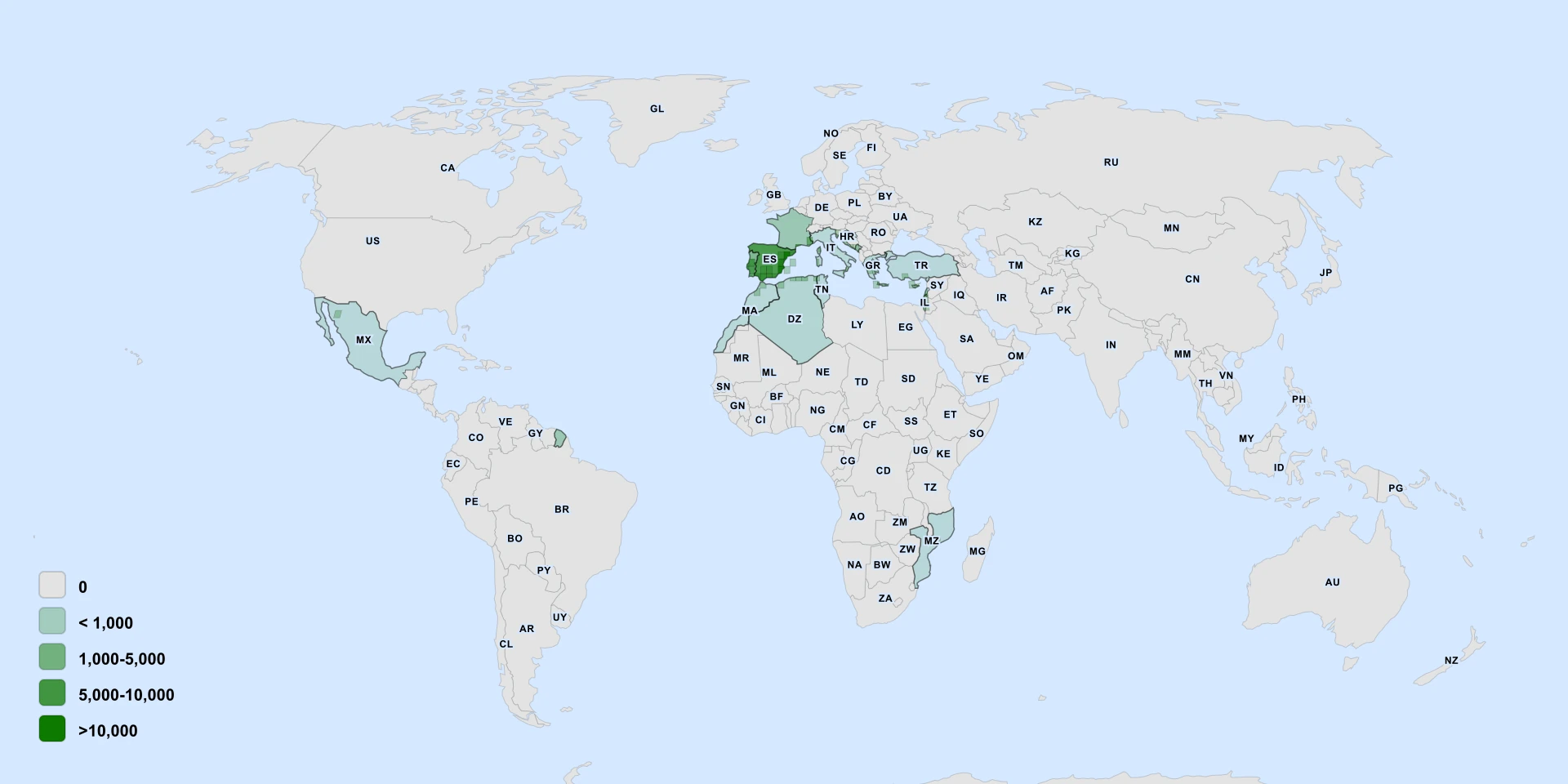 Distribution map for Dwarf Reed (Arundo micrantha)