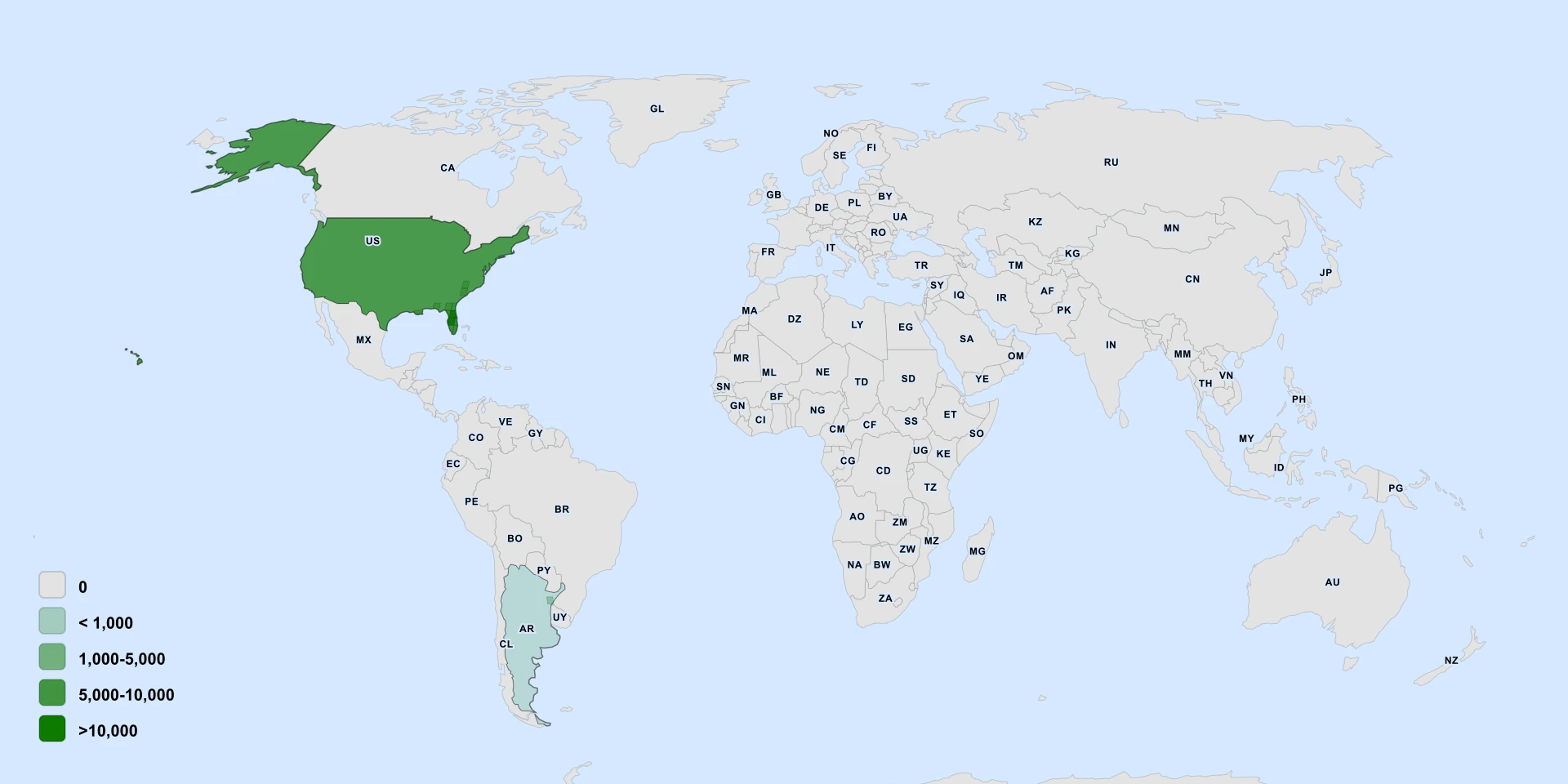 Distribution map for Flag-Pawpaw (Asimina obovata)