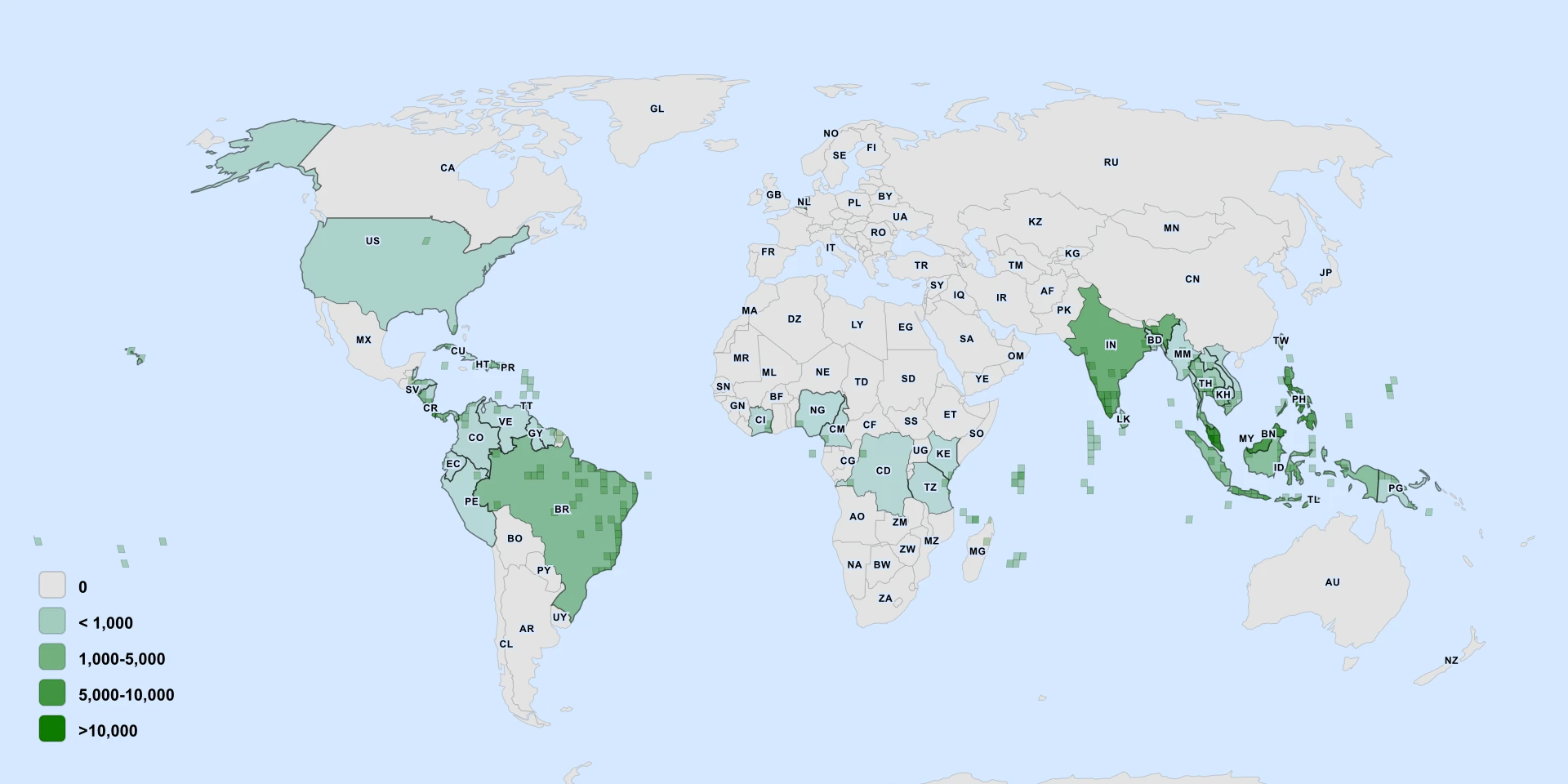 Distribution map for Bilimbi (Averrhoa bilimbi)
