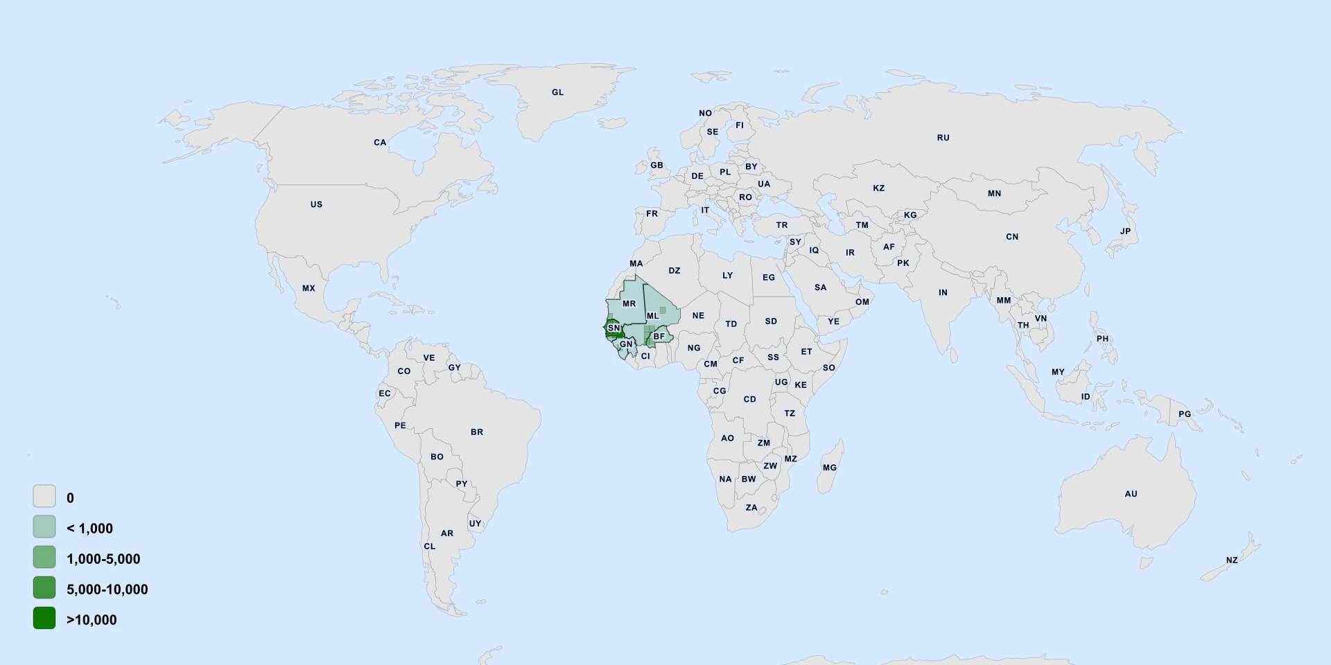 Distribution map for Akeass' Borassus (Borassus akeassii)