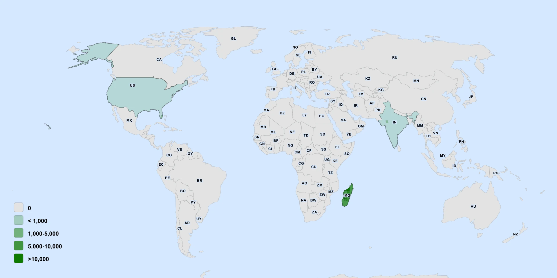 Distribution map for Madagascar Palmyra Palm (Borassus madagascariensis)