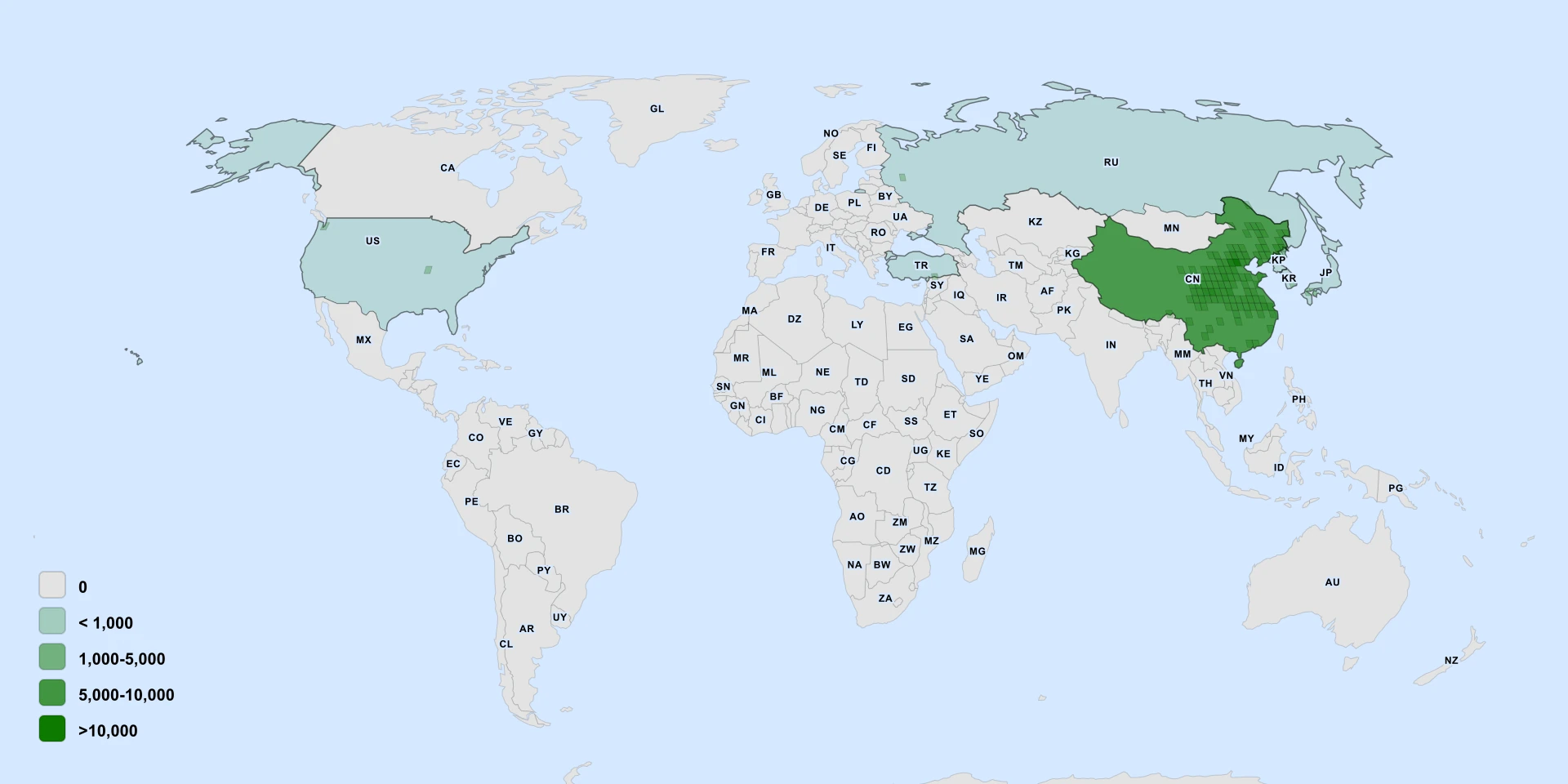 Distribution map for Bupleurum (Bupleurum chinense)