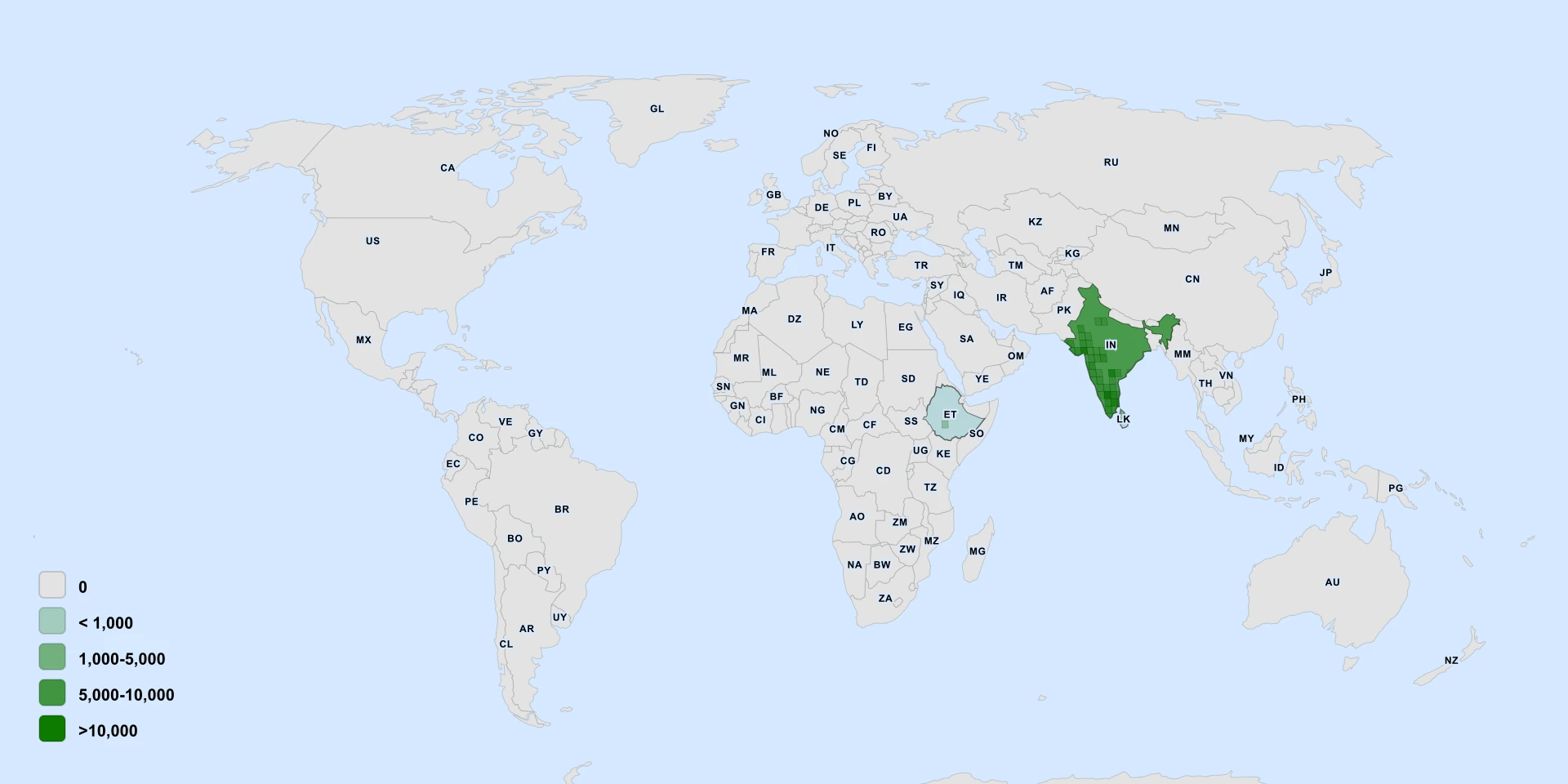 Verbreitungskarte für Indian Cadaba (Cadaba fruticosa)