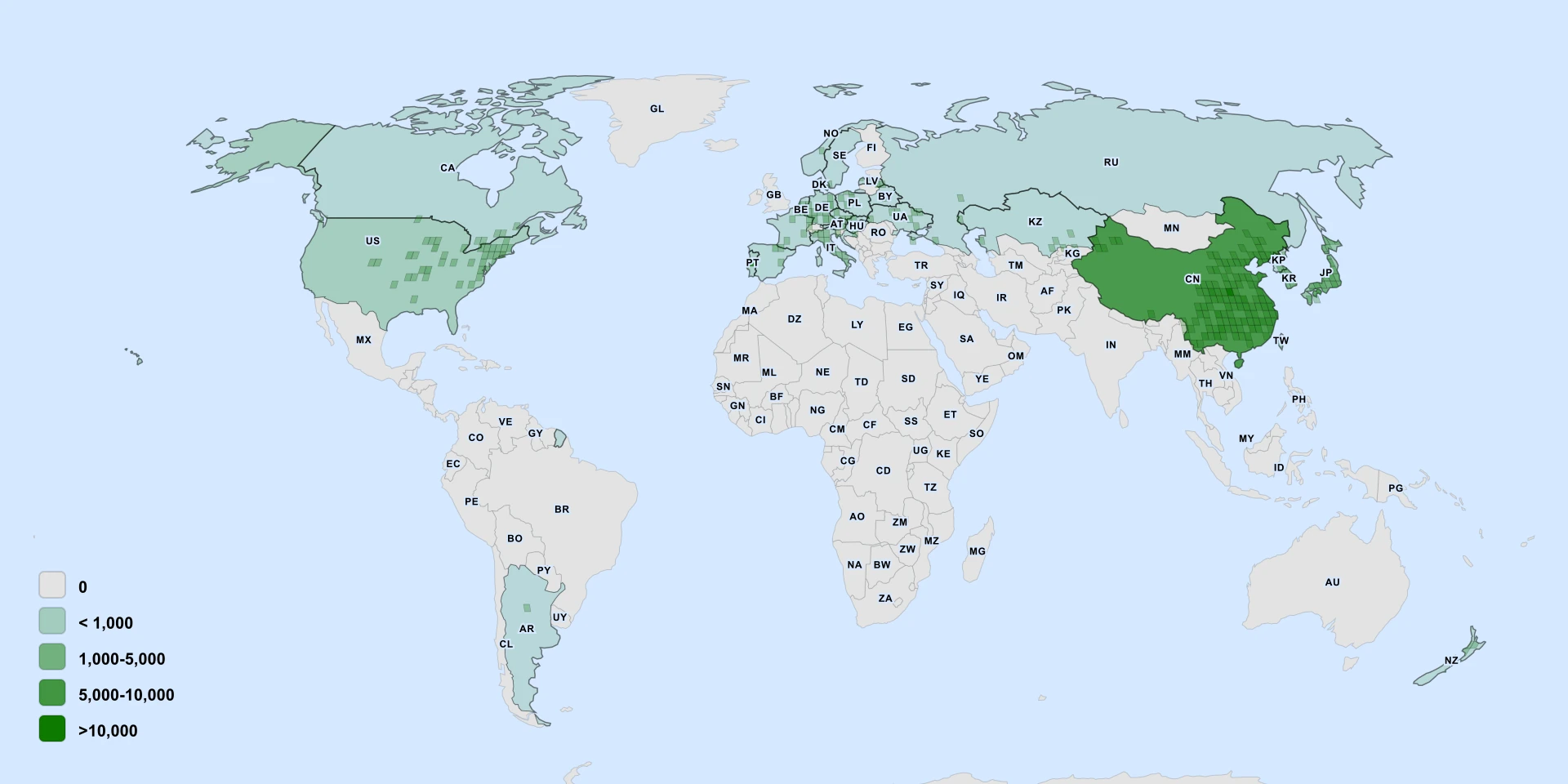 Distribution map for Chinese Catalpa (Catalpa ovata)
