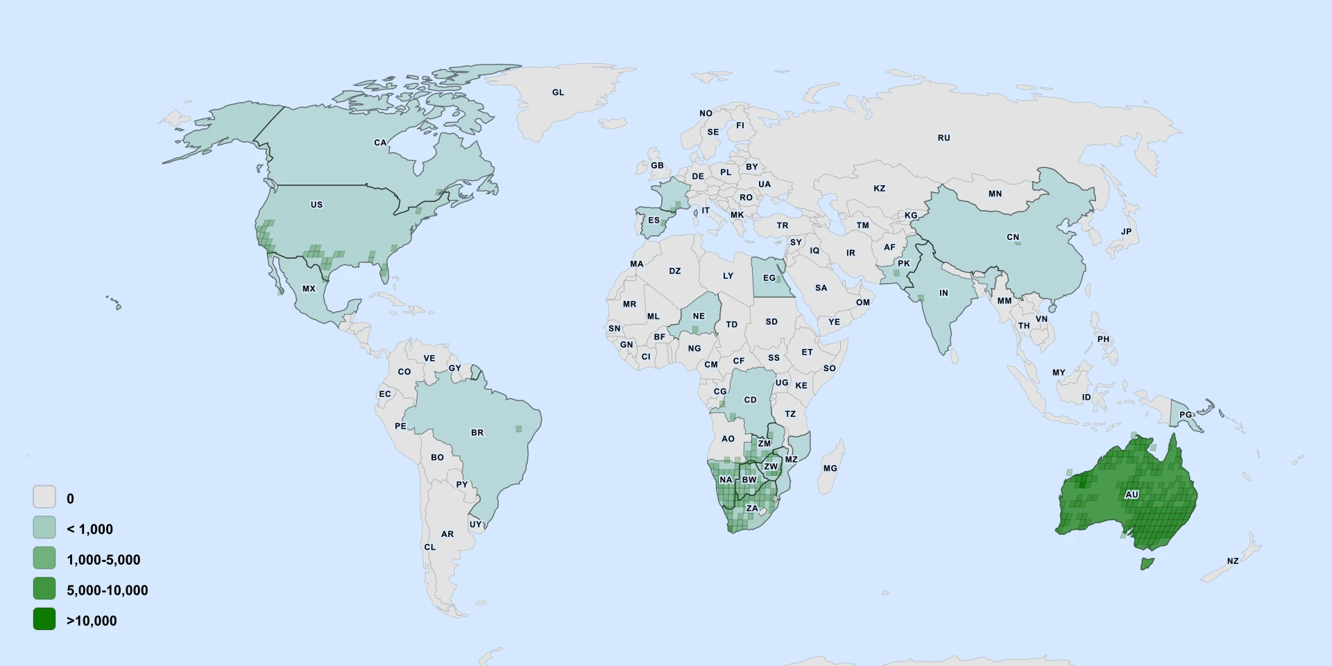 Distribution map for Tsamma Melon (Citrullus amarus)