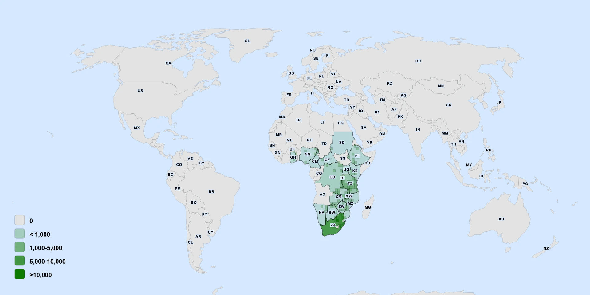 Distribution map for Baboon Bushpumpkin (Coccinia adoensis)
