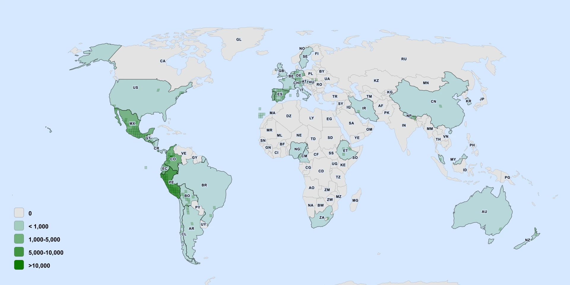 Distribution map for Fig-Leafed Gourd (Cucurbita ficifolia)
