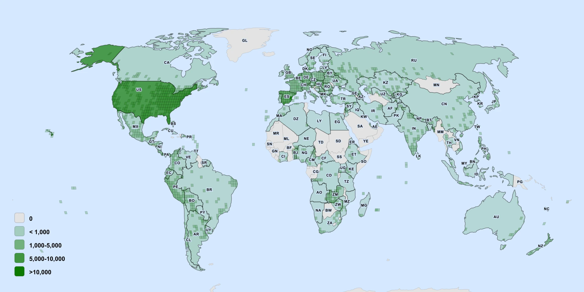 Distribution map for Winter Squash (Cucurbita maxima)