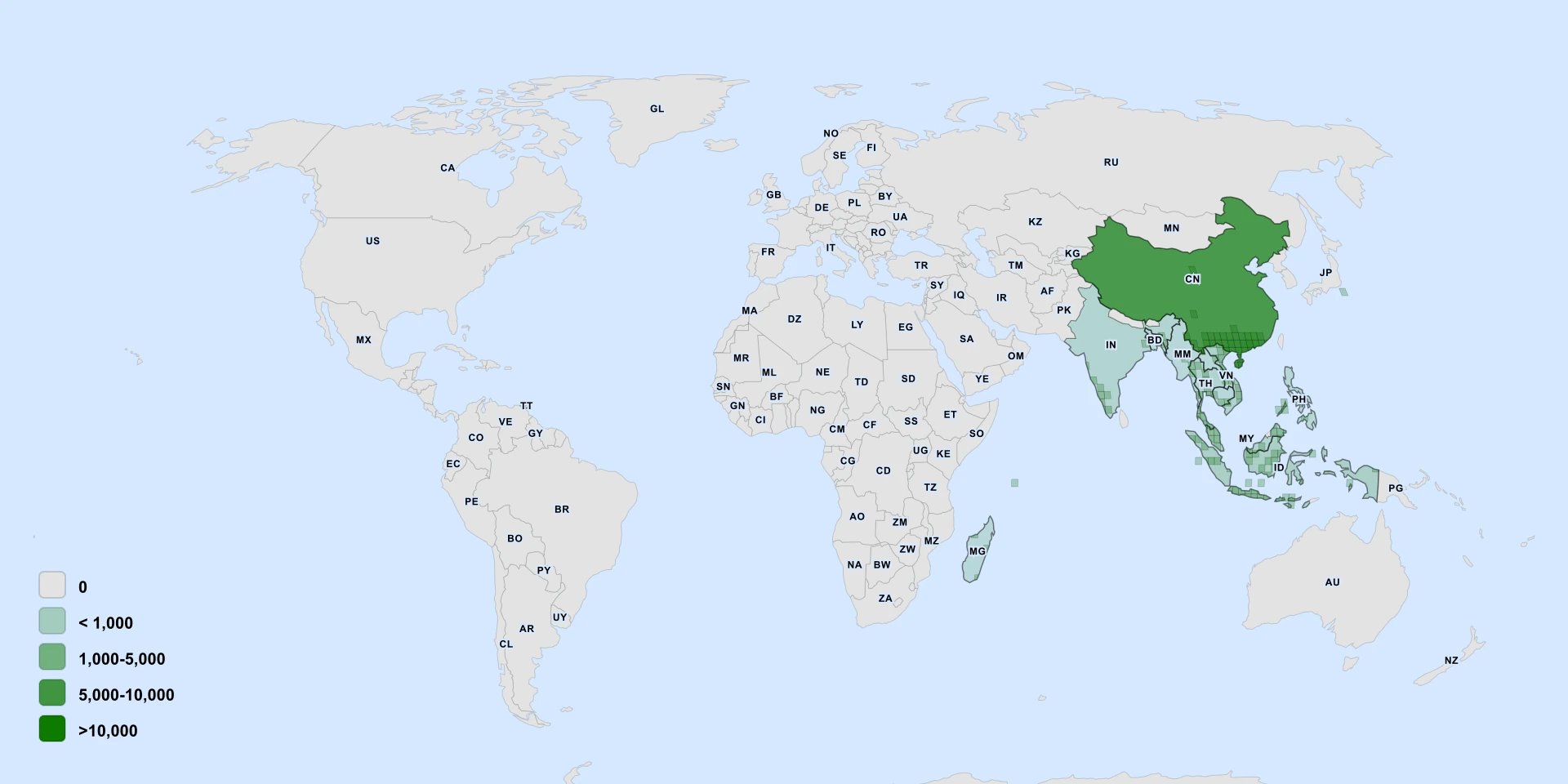 Carte de répartition : Chinese Eagle Claw (Desmos chinensis)