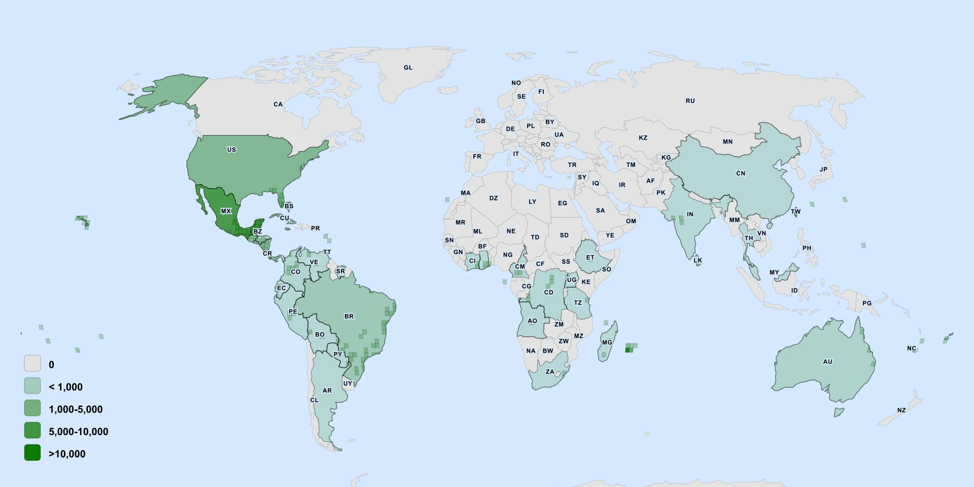 Distribution map for Hawaiian Wood-Rose (Distimake tuberosus)