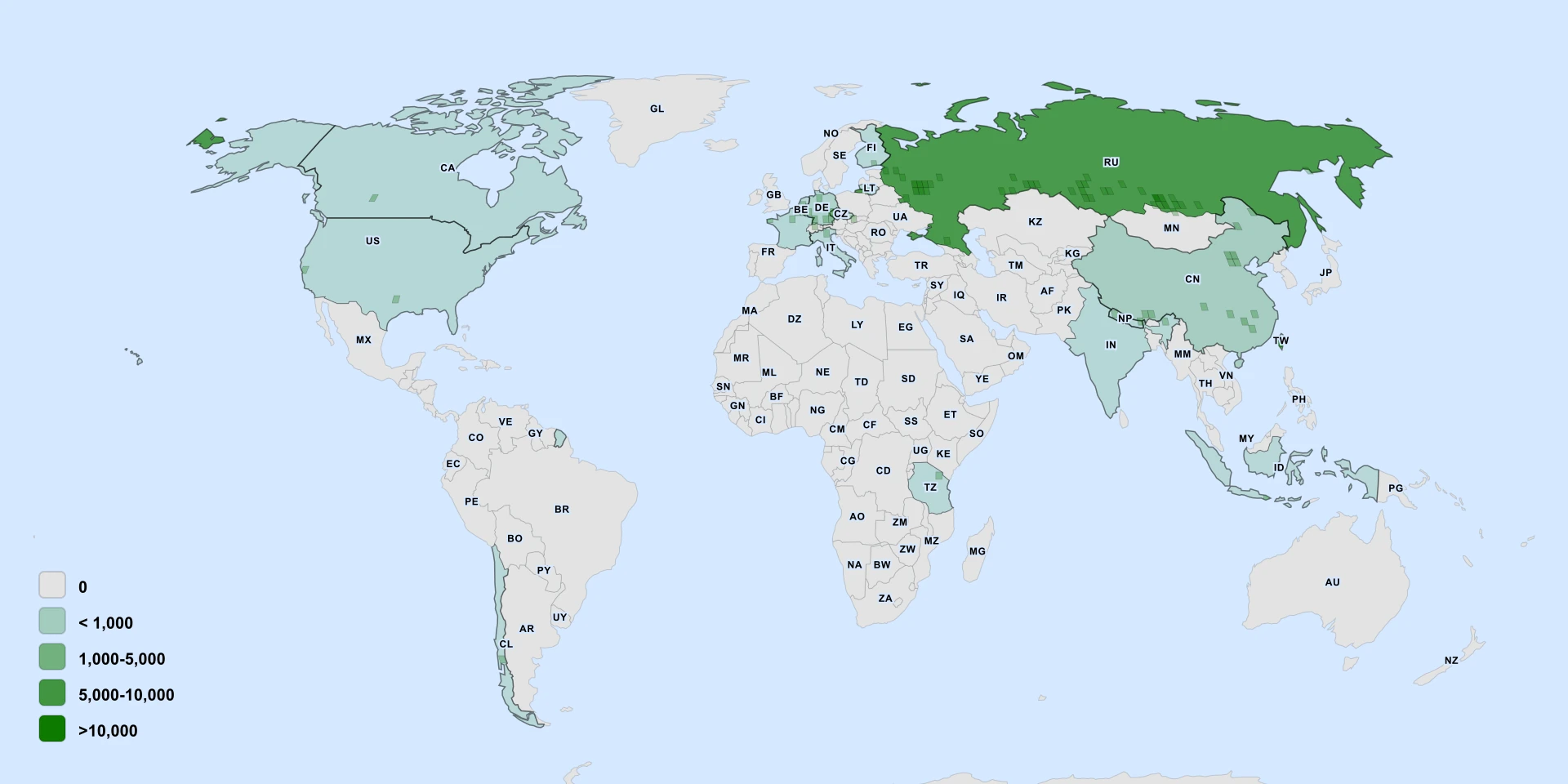 Distribution map for Tartarian Buckwheat (Fagopyrum tataricum)