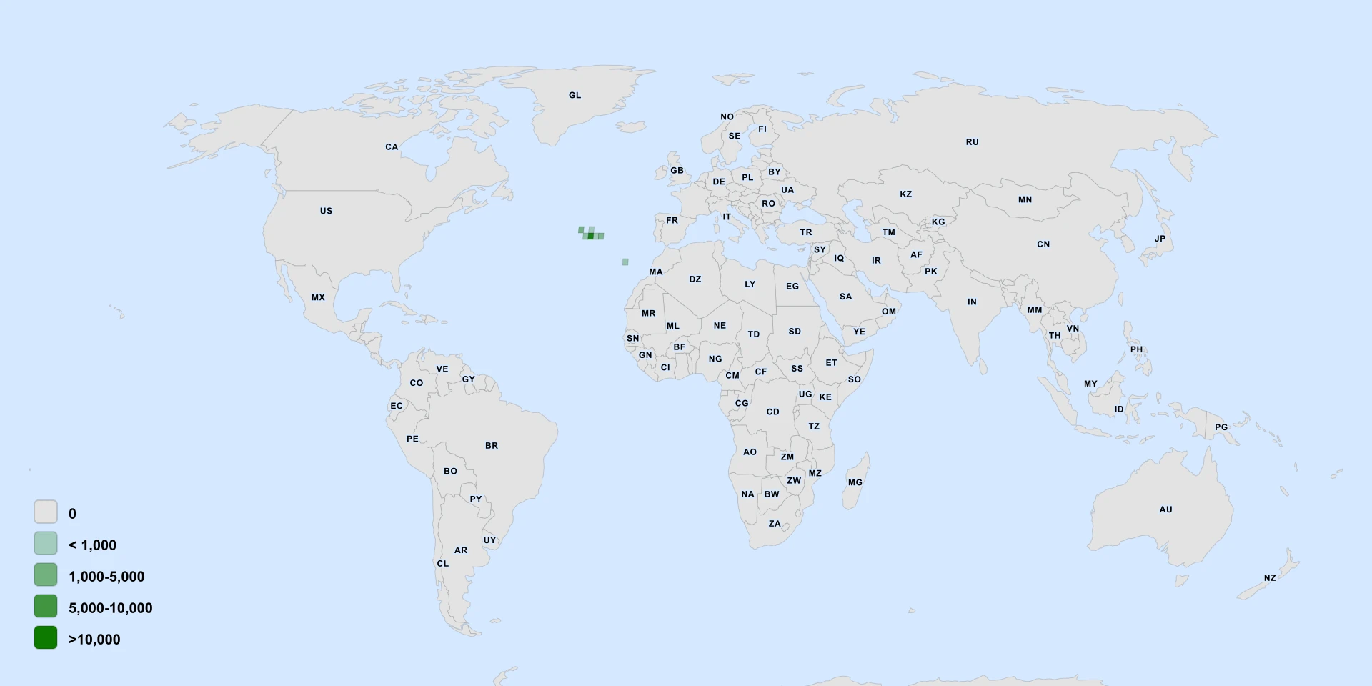 Distribution map for Azores Buckthorn (Frangula azorica)