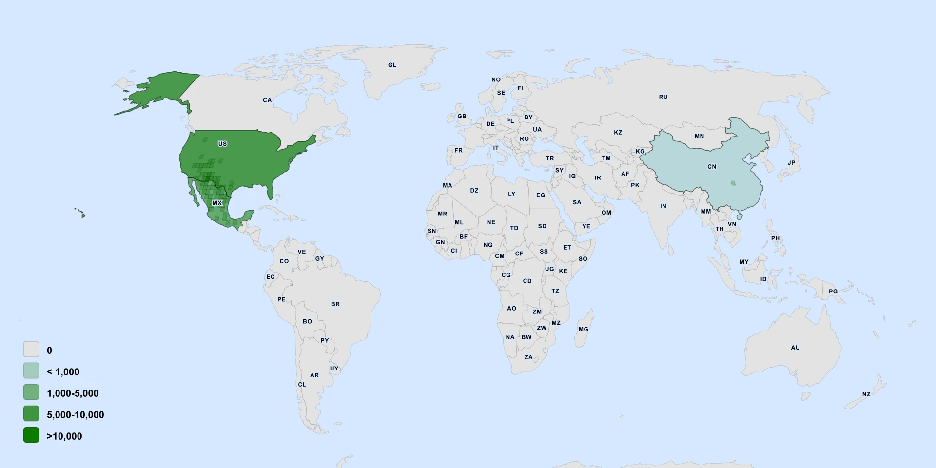 Distribution map for Birchleaf Buckthorn (Frangula betulifolia)