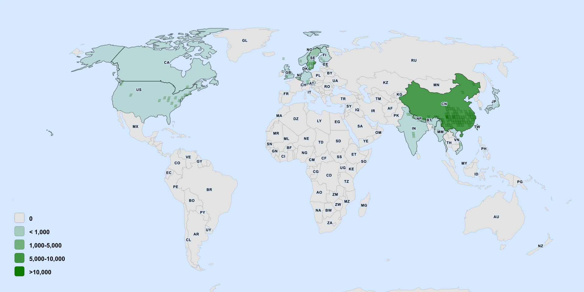 Distribution map for Chinese Hydrangea (Hydrangea anomala)