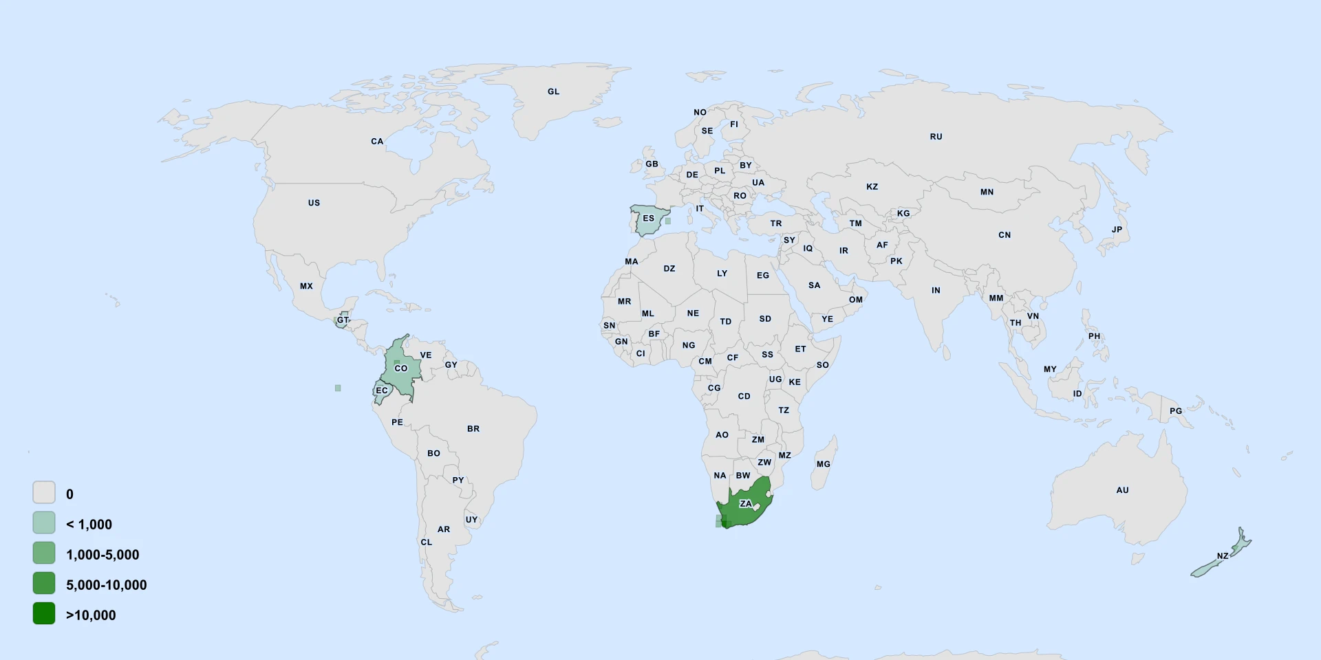 Distribution map for Golden Brightfig (Lampranthus aureus)
