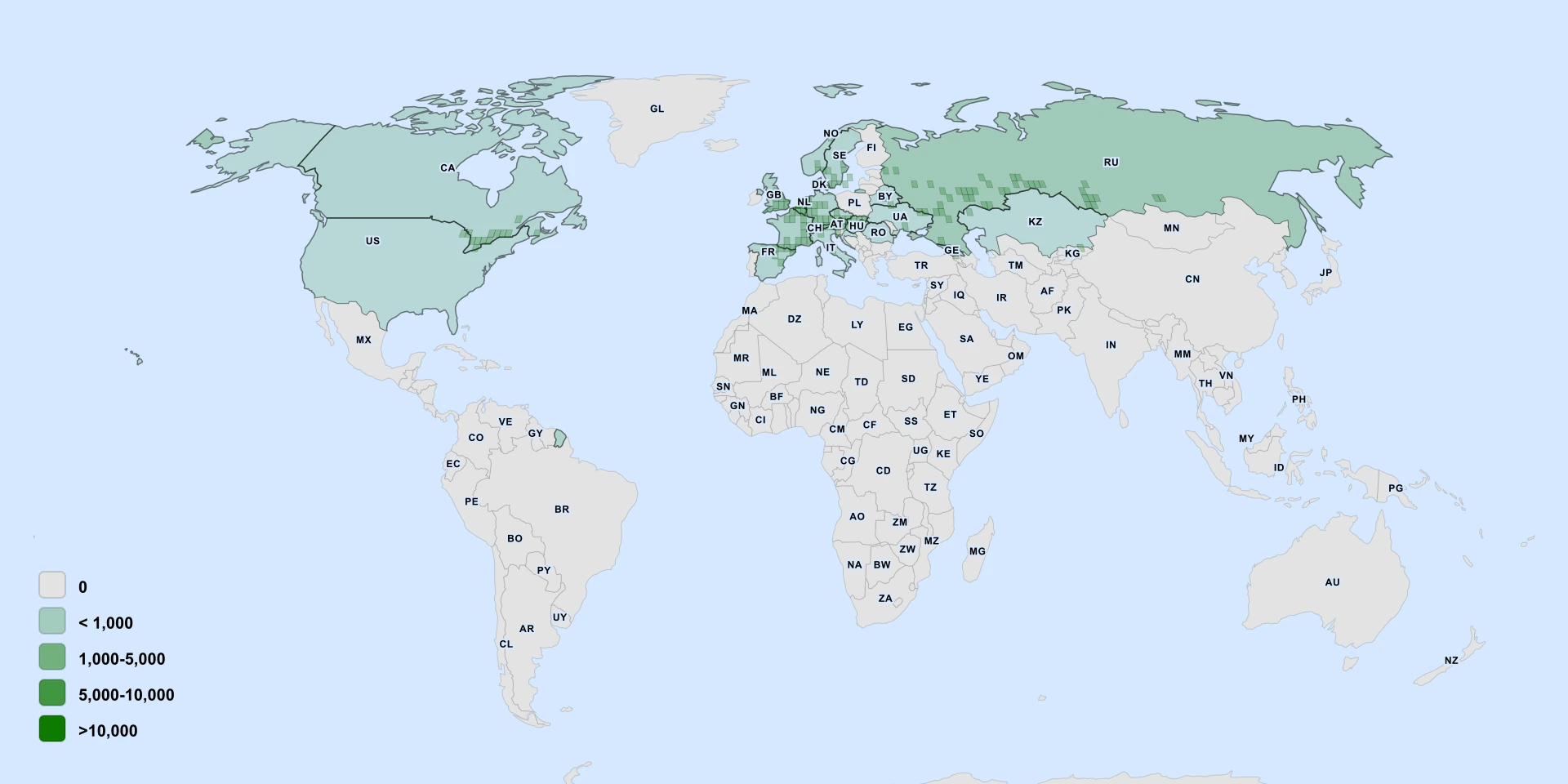 Distribution map for Gromwell (Lithospermum officinale)