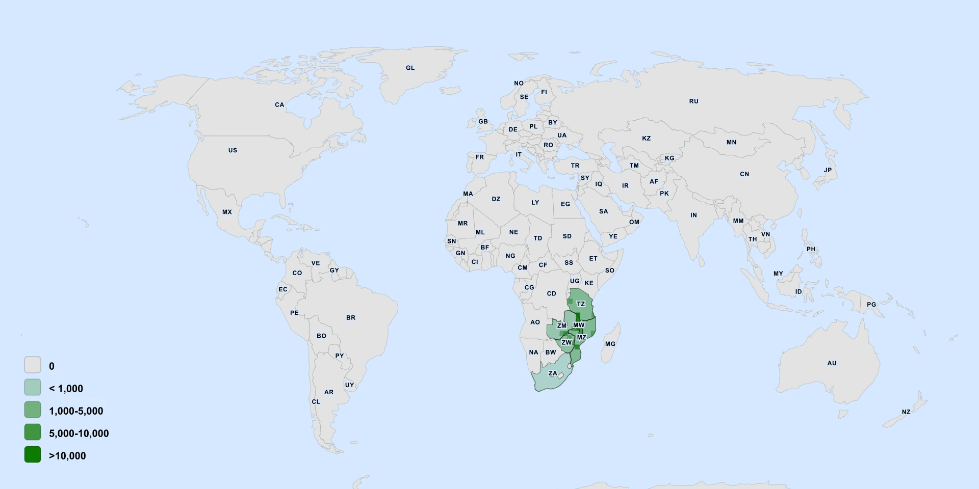 Distribution map for Macledium Kirkii (Macledium kirkii)