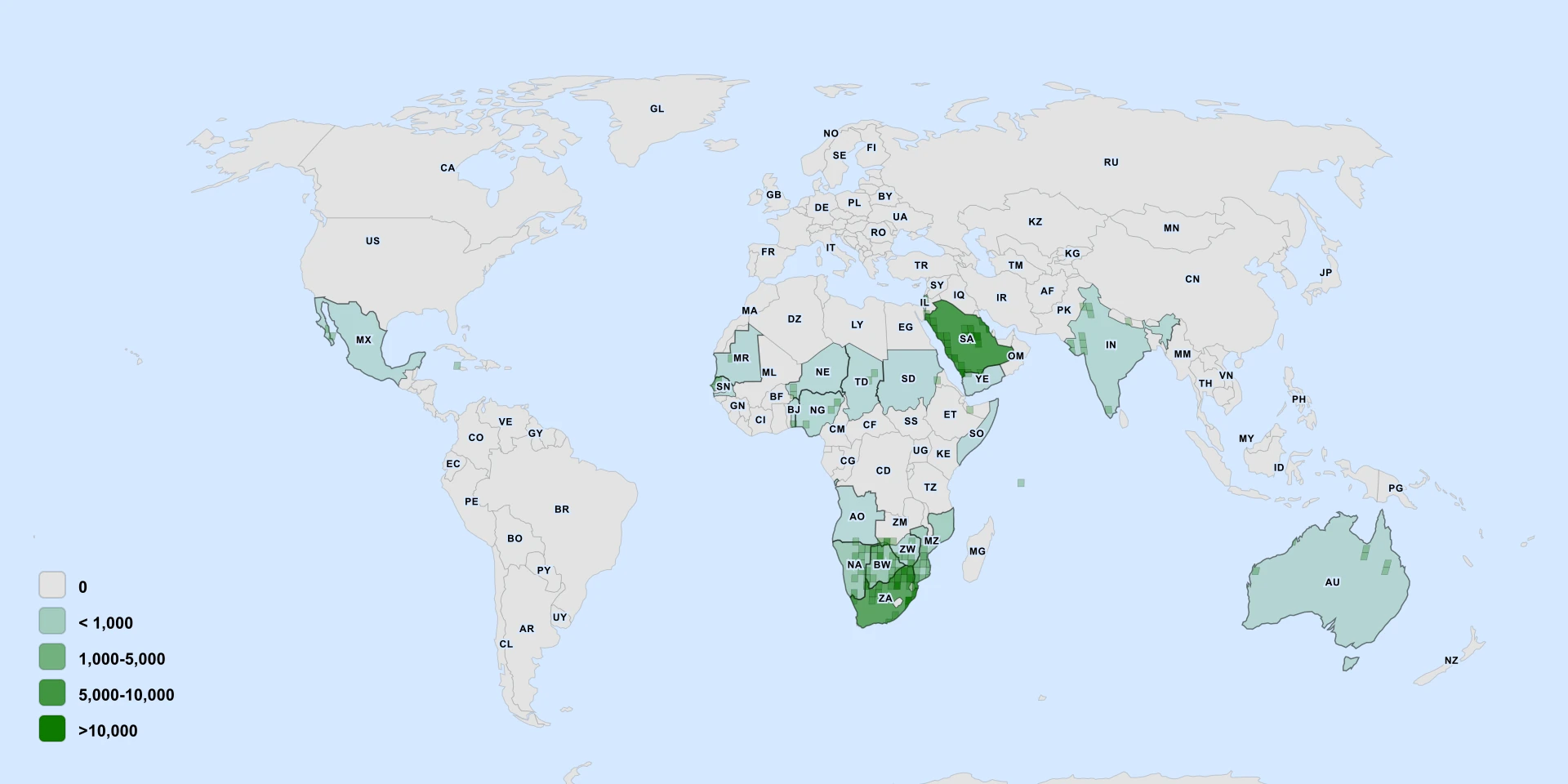 Distribution map for Balsam-Apple (Momordica balsamina)
