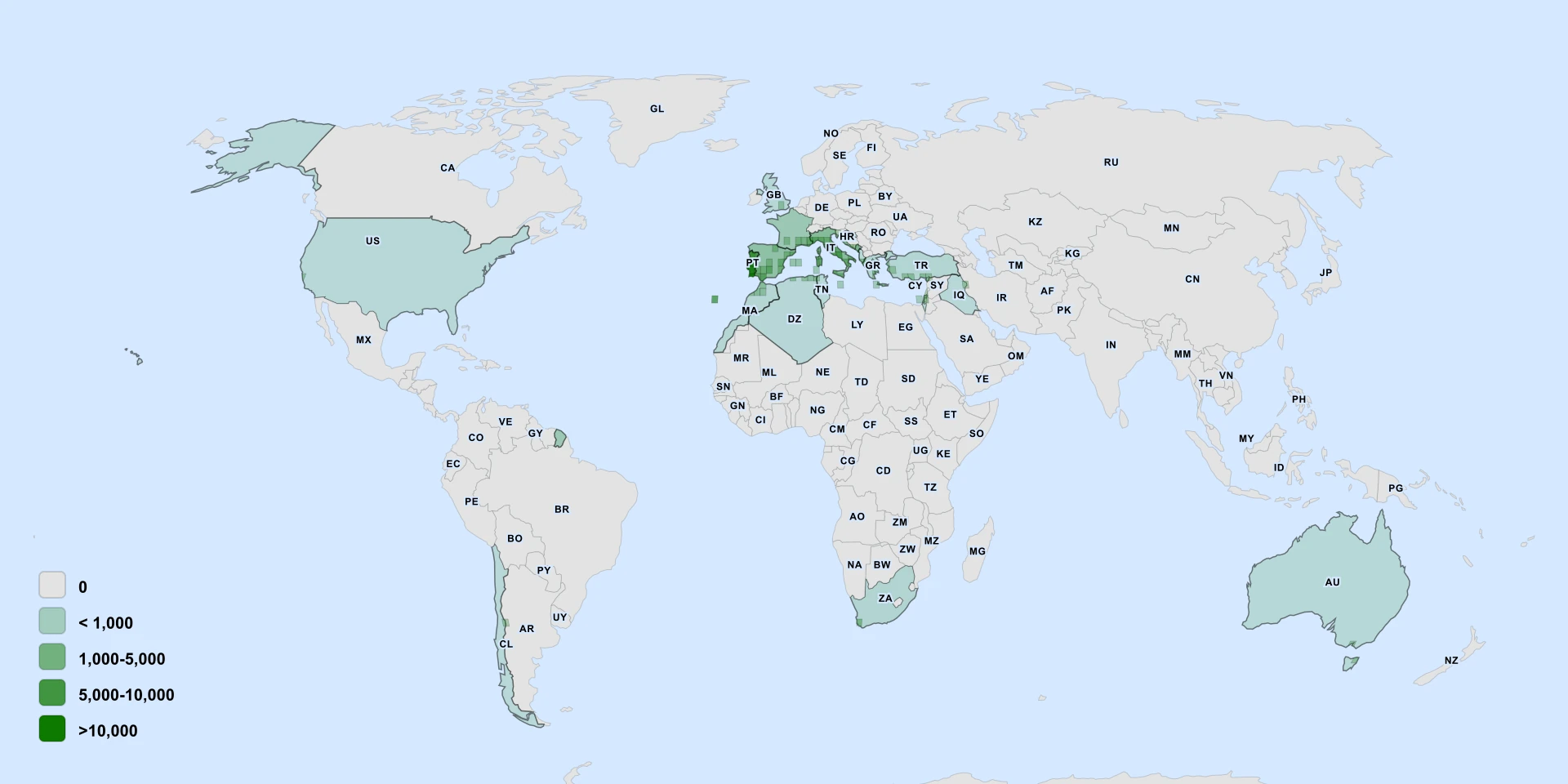 Carte de répartition : Le Myrte Commun (Myrtus communis)