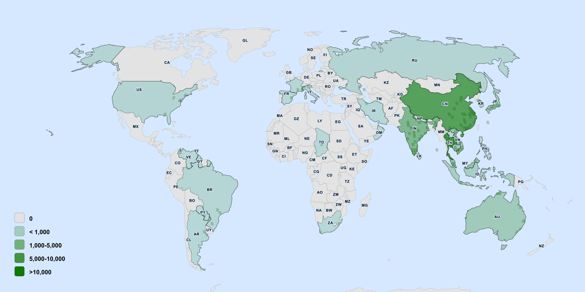 Carte de répartition : Bean Of India (Nelumbo nucifera)