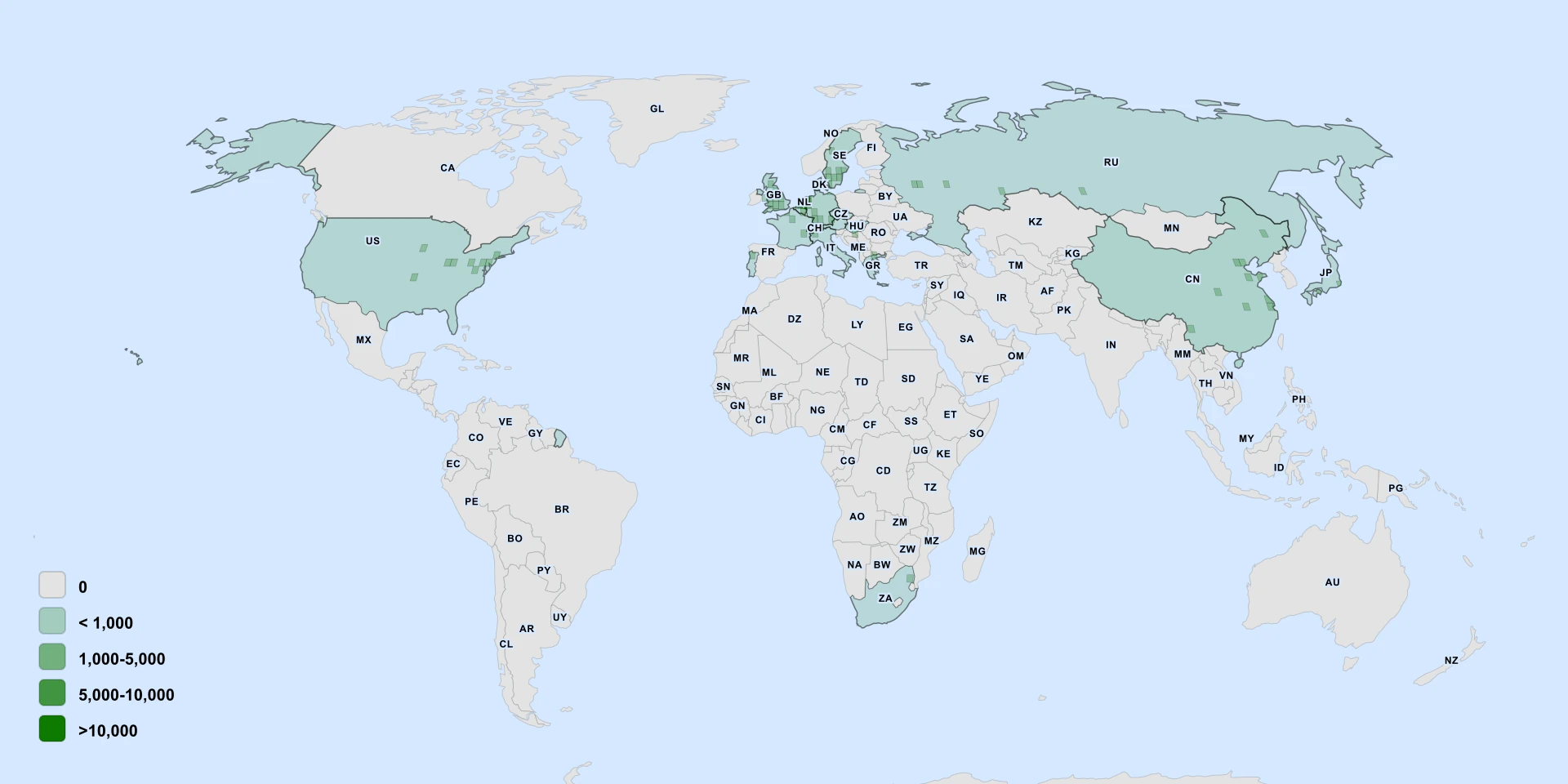 Carte de répartition : Floating Heart (Nymphoides peltata)