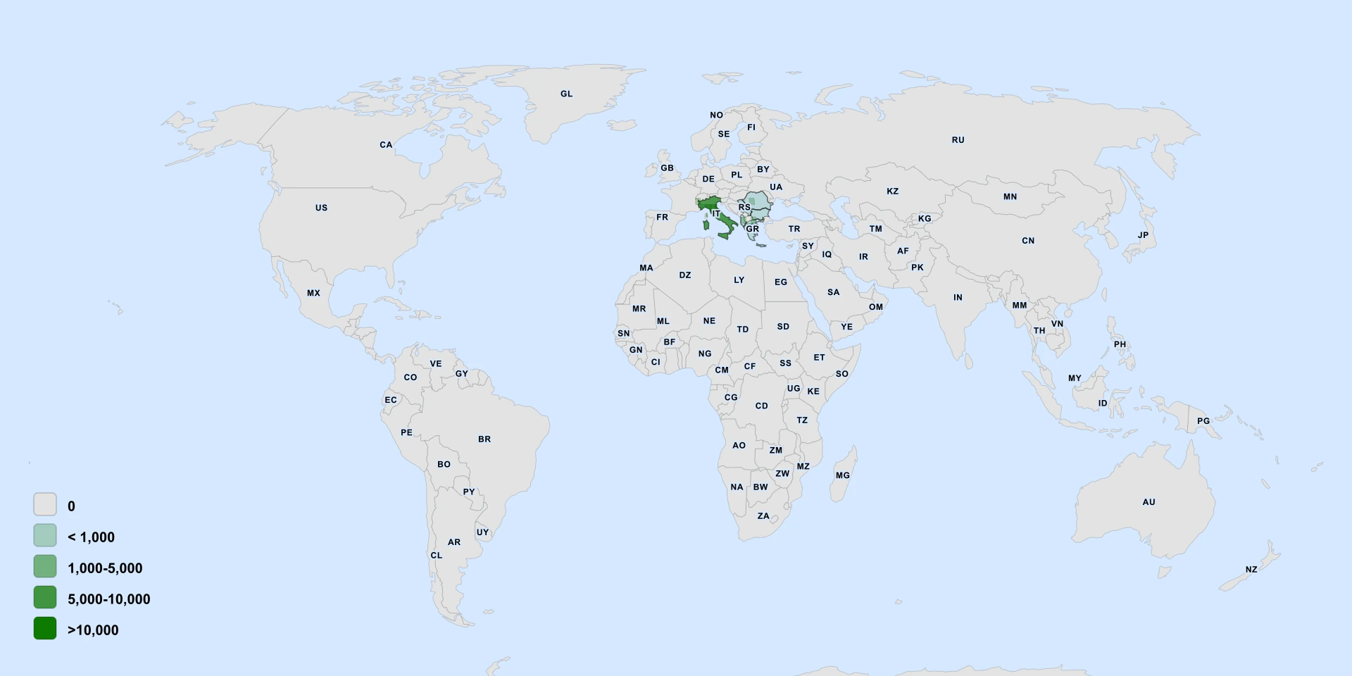 Distribution map for Odontarrhena Bertolonii (Odontarrhena bertolonii)