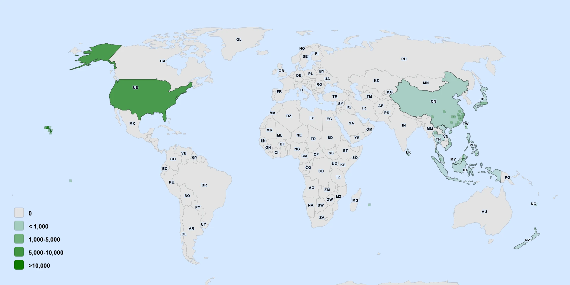 Carte de répartition : Chinese Creepingfern (Odontosoria chinensis)