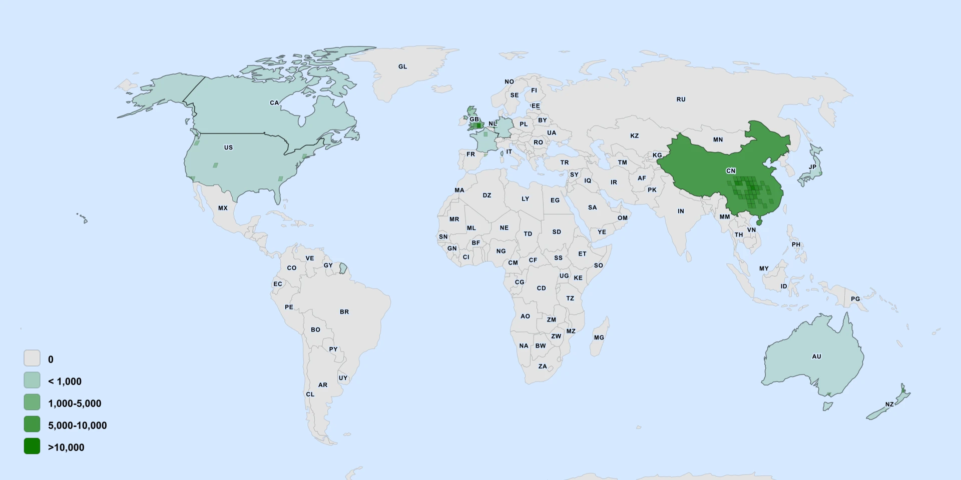 Distribution map for Chinese Virginia-Creeper (Parthenocissus henryana)