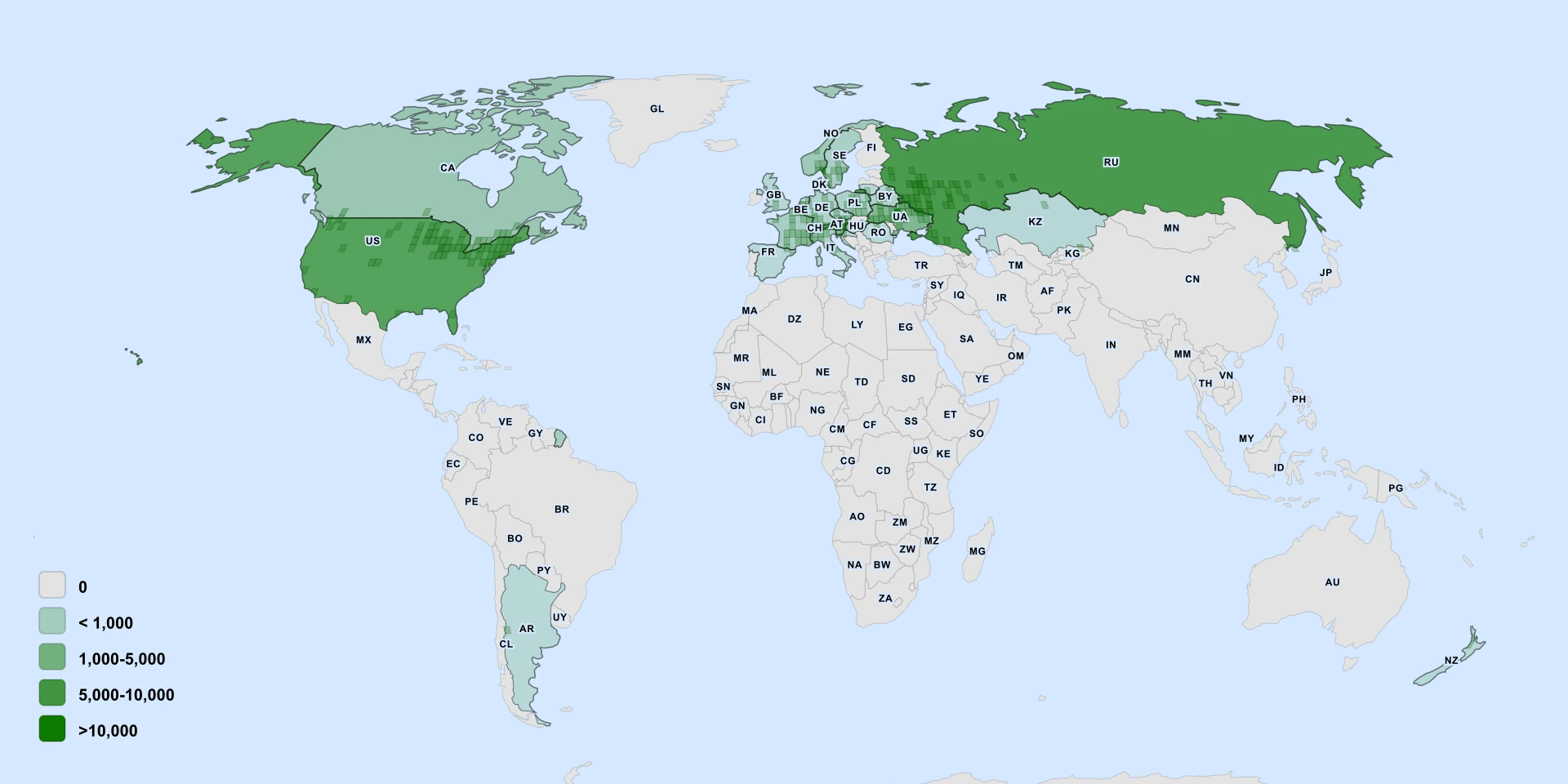 Distribution map for Thicket Creeper (Parthenocissus inserta)