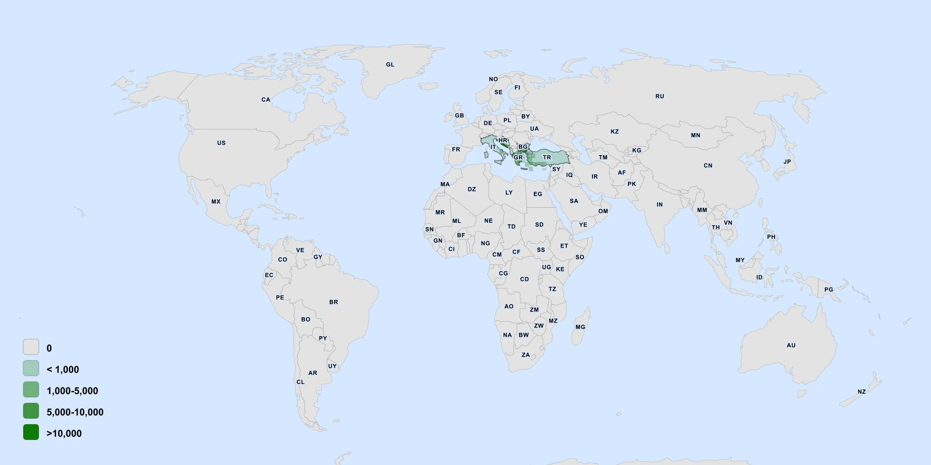 Distribution map for Snow Samphire (Pentanema verbascifolium)