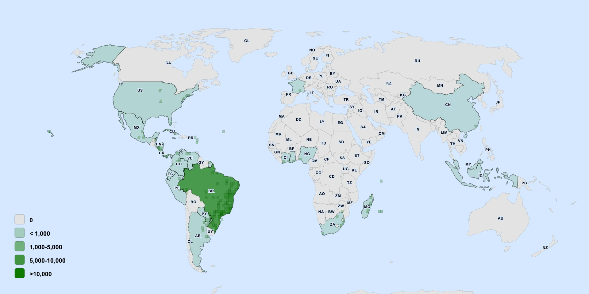Distribution map for Rose Cactus (Pereskia grandifolia)