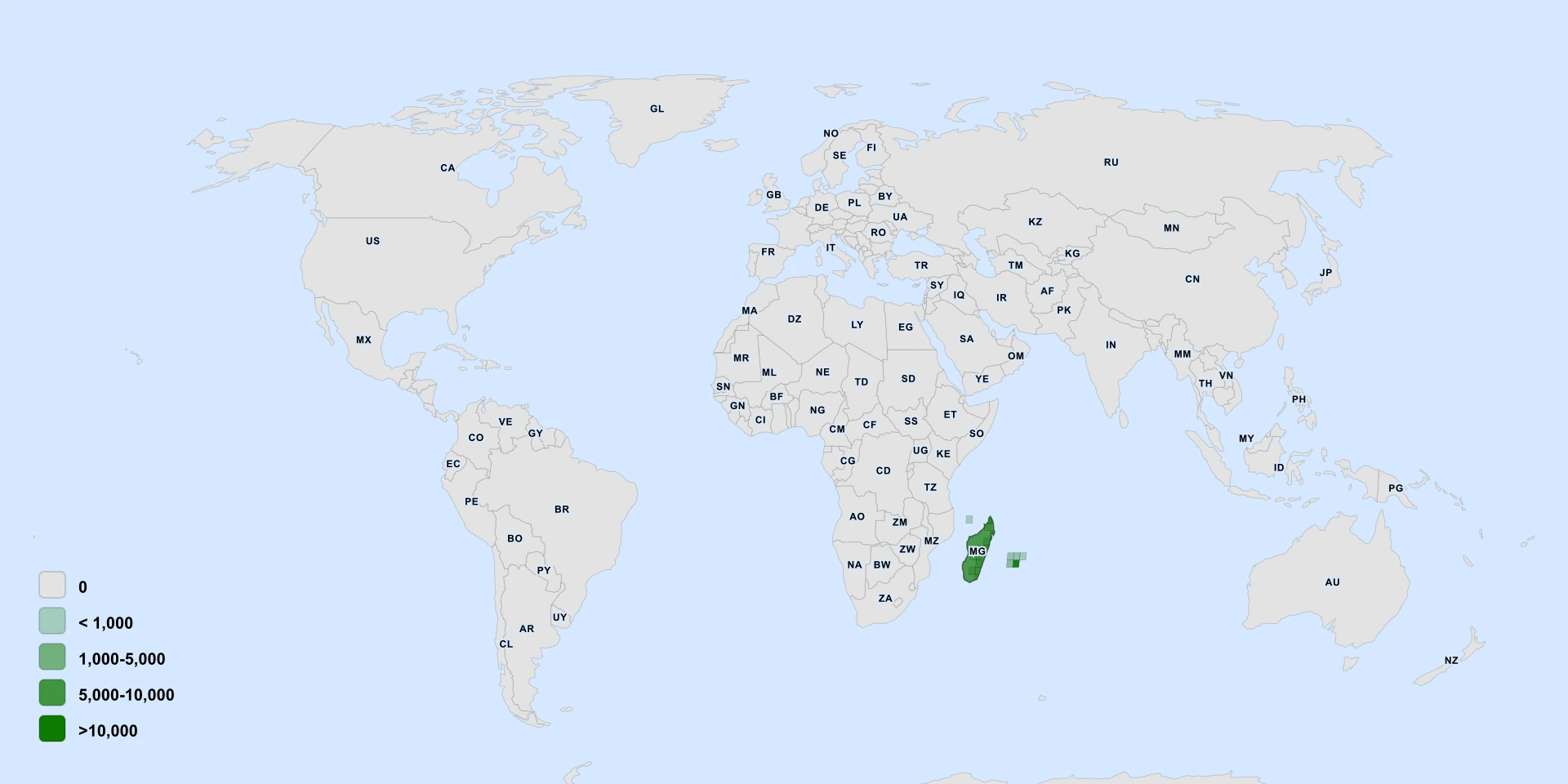 Distribution map for Madagascan Wild Pepper (Piper borbonense)