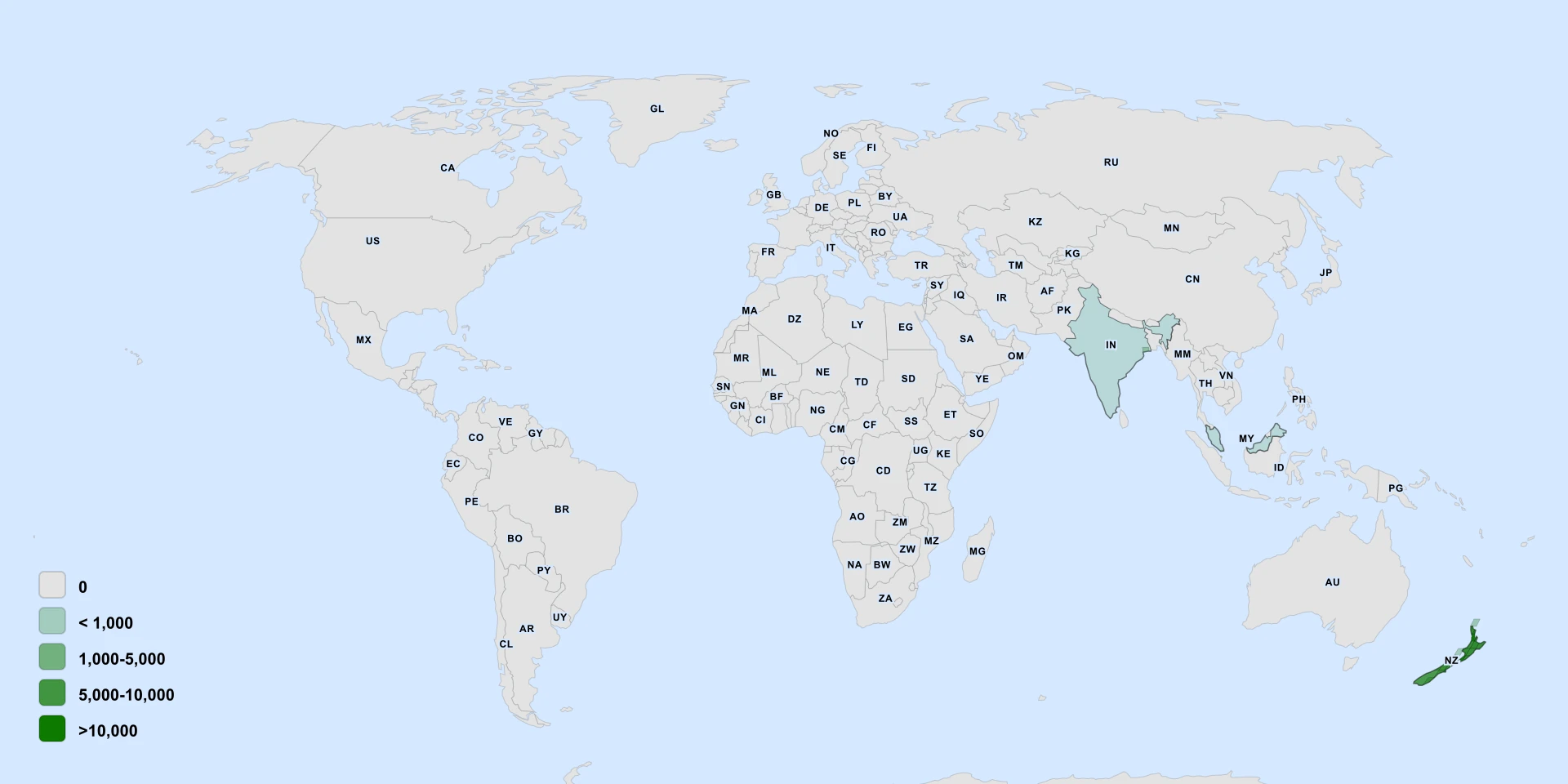 Carte de répartition : Kawakawa (Piper excelsum)