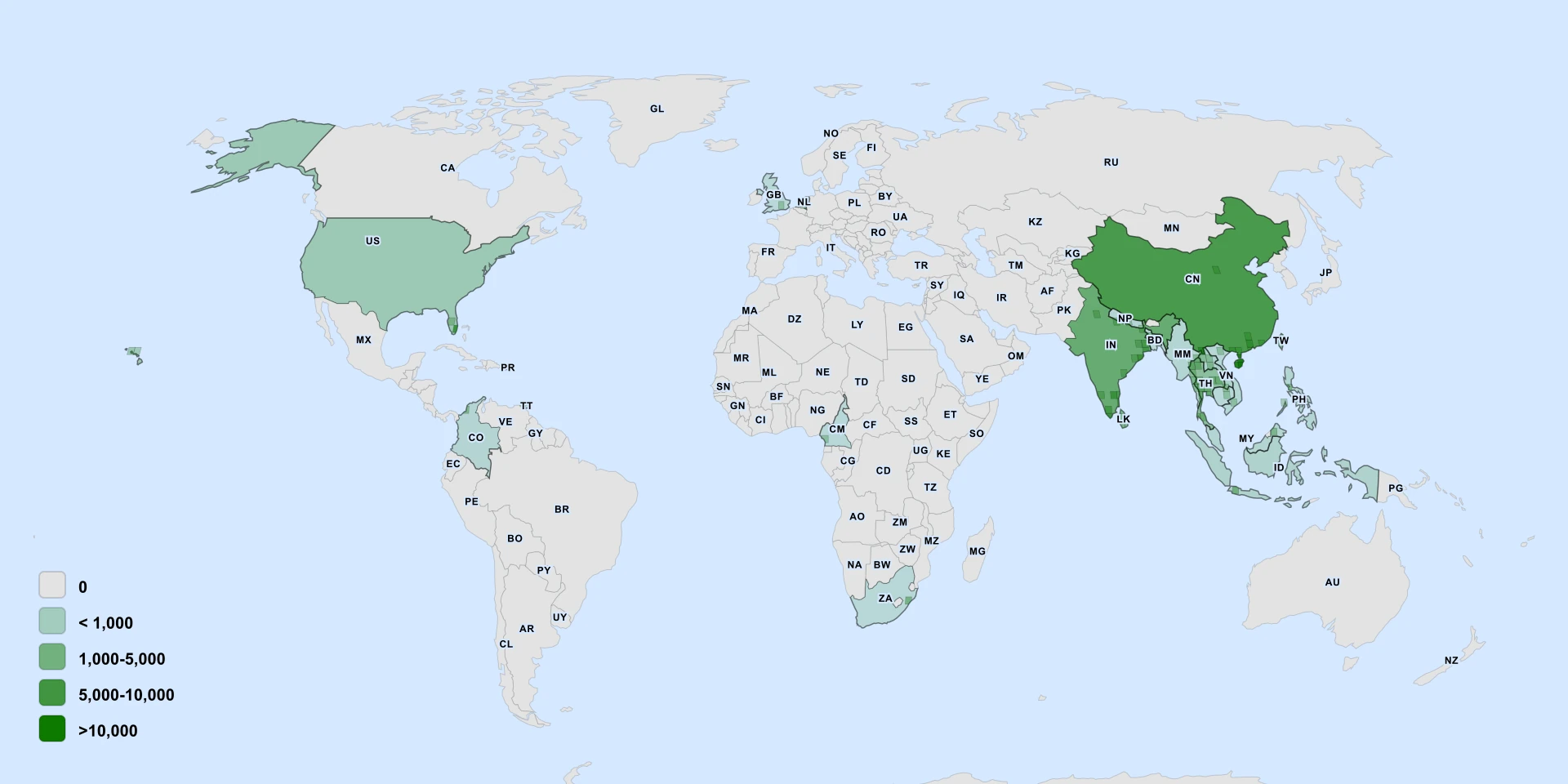 Distribution map for Corky Debbar Tree (Polyalthia suberosa)