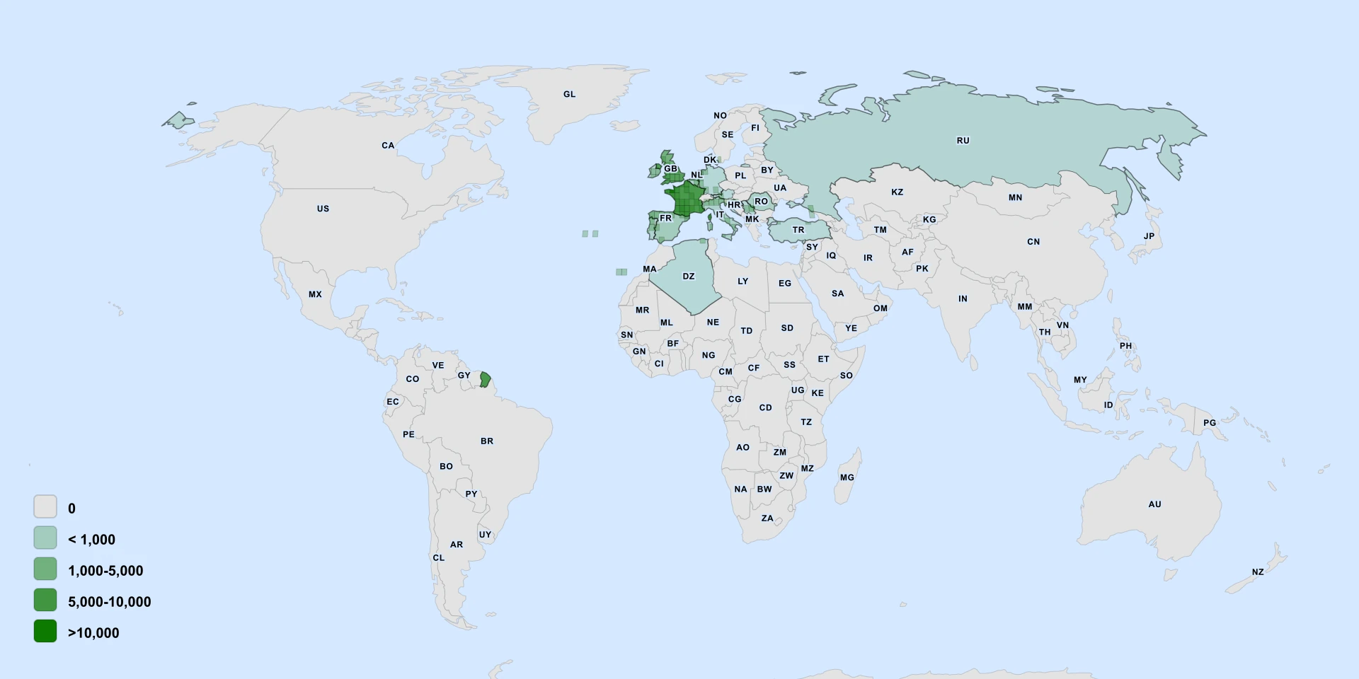 Distribution map for English Hedge Fern (Polystichum setiferum)