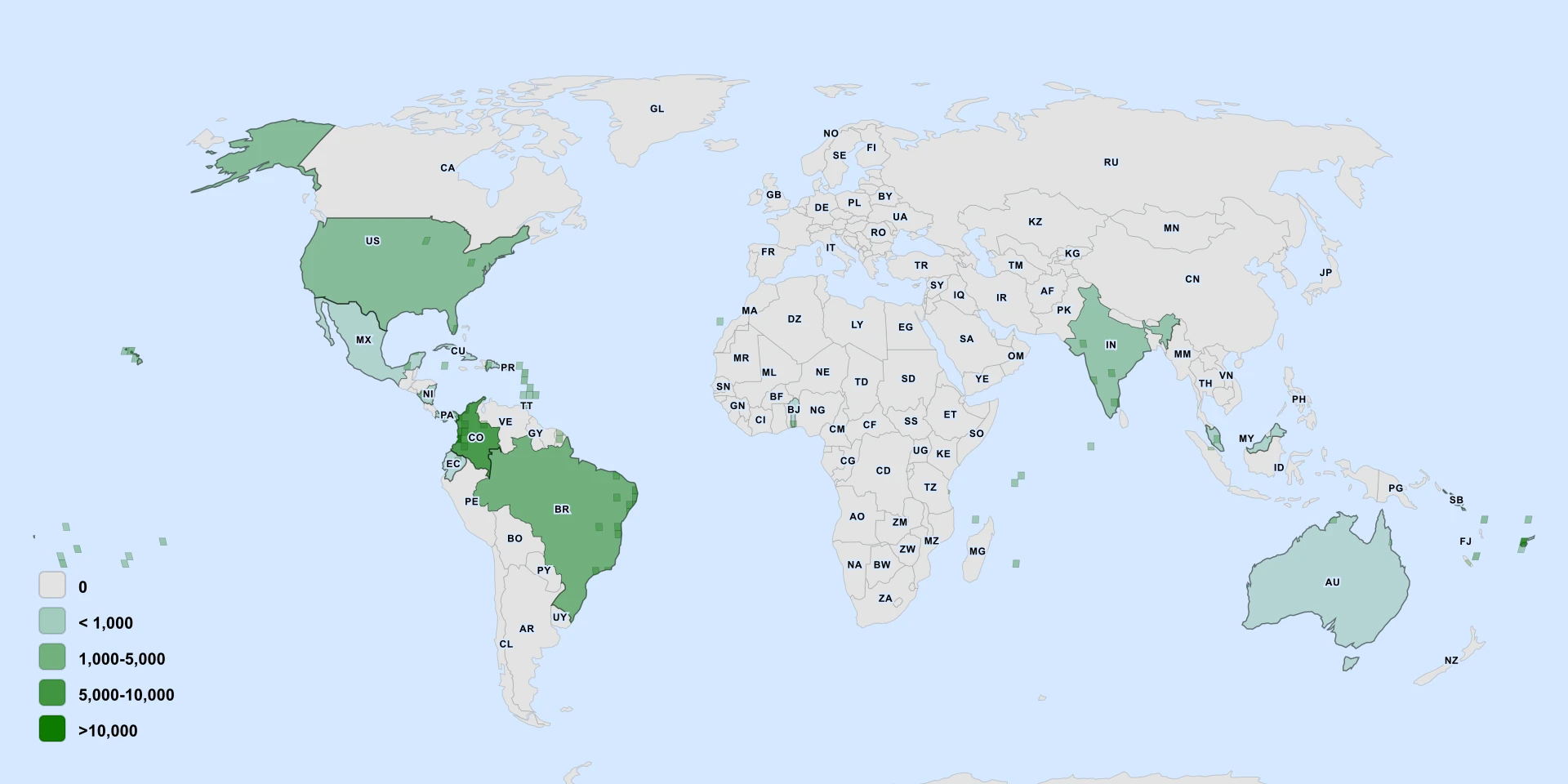Distribution map for Fiji Fan Palm (Pritchardia pacifica)