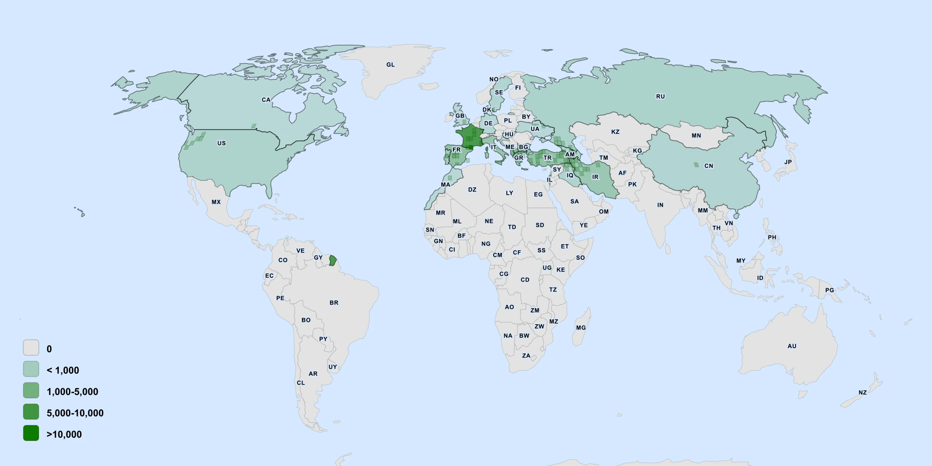 Distribution map for Wild Rye (Secale strictum)