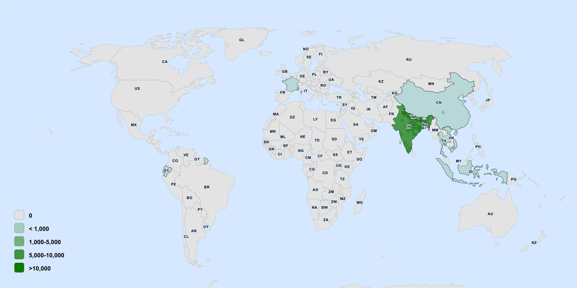 Verbreitungskarte für Indian Sal (Shorea robusta)