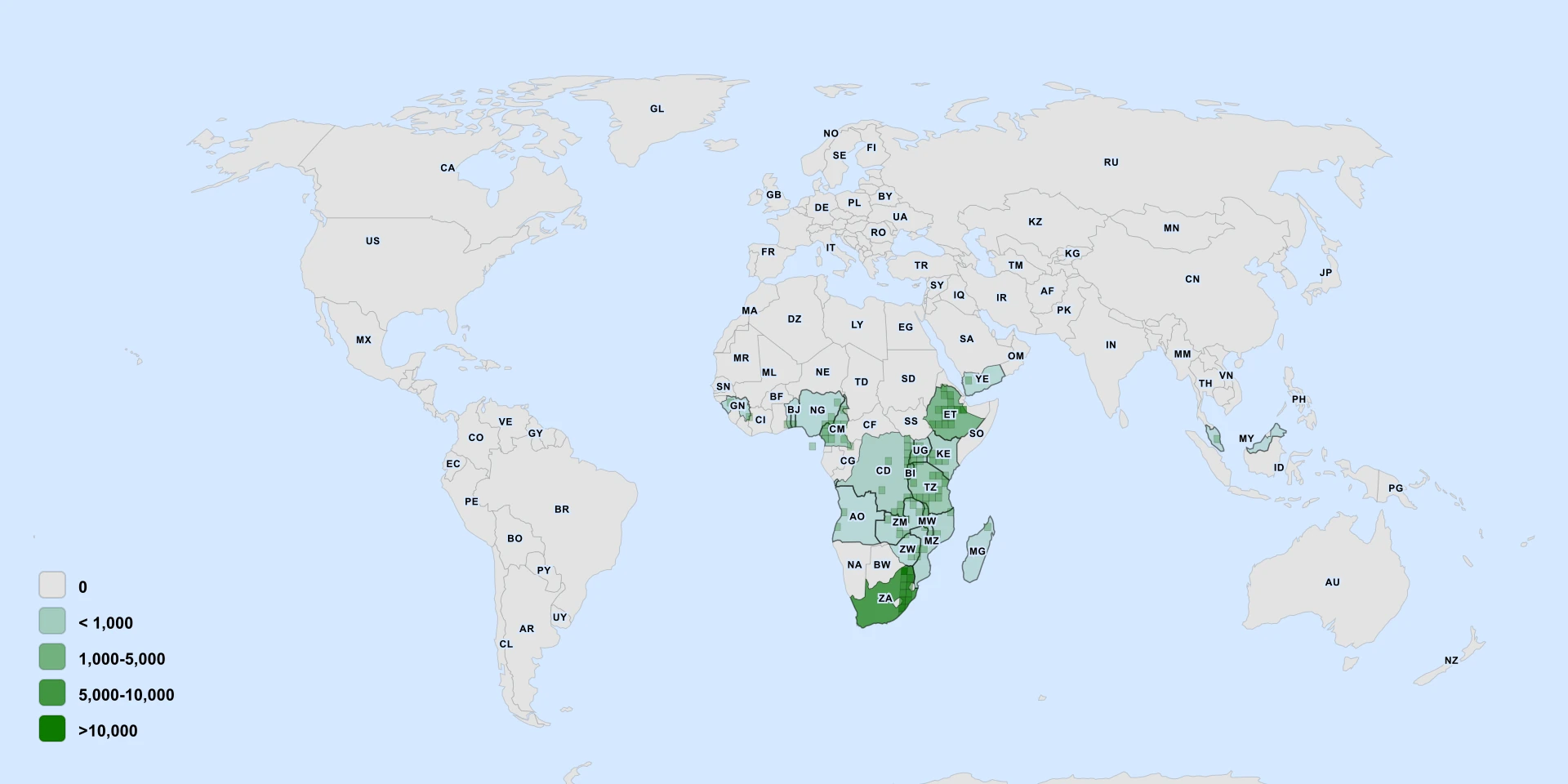 Distribution map for Stephania Abyssinica (Stephania abyssinica)