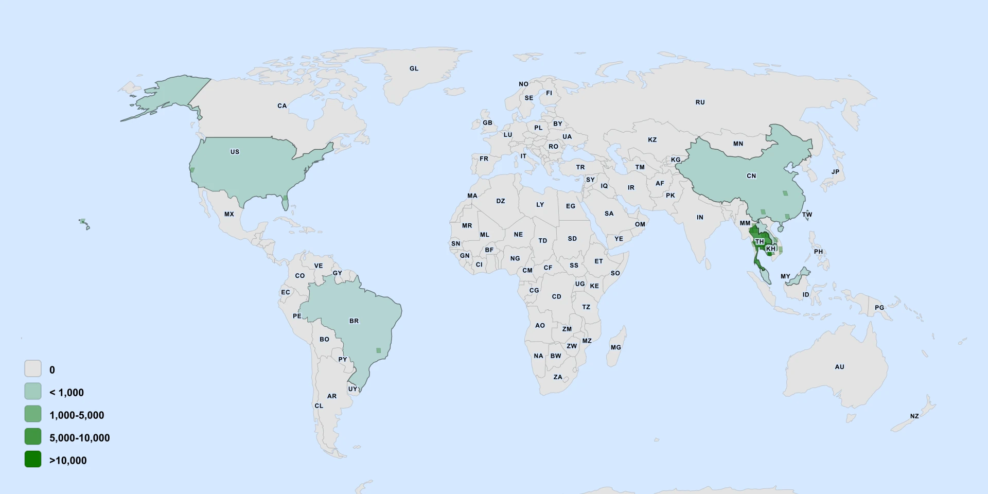 Distribution map for Stephania Pierrei (Stephania pierrei)