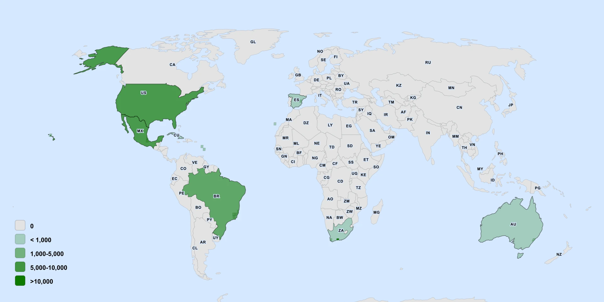Distribution map for Cape Mock Banana (Strelitzia alba)