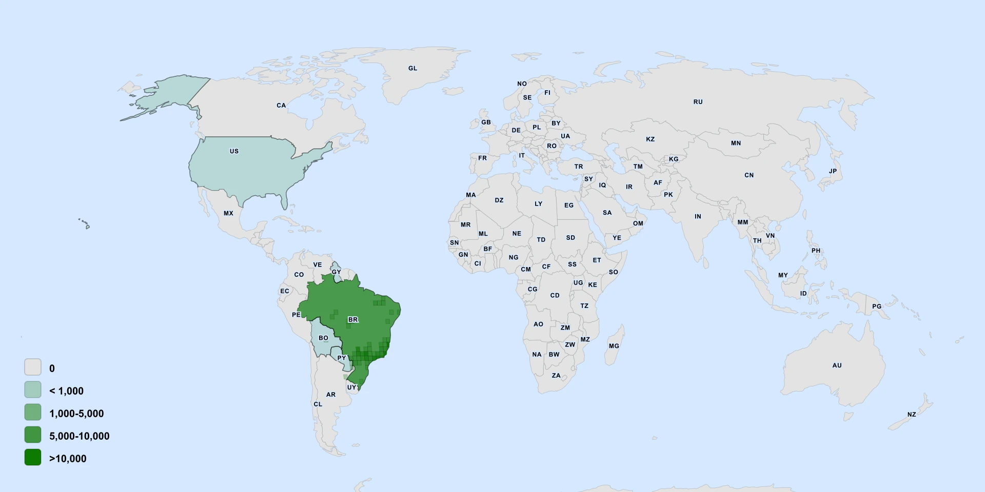 Carte de répartition : Brazilian Erra Janta Chettu (Tabernaemontana hystrix)