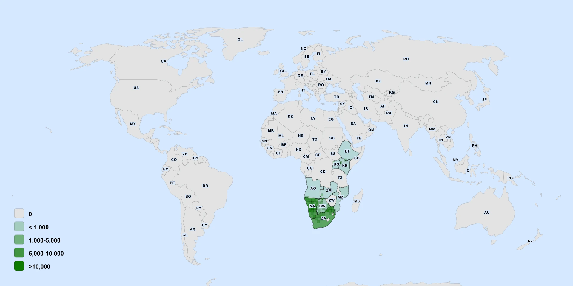 Distribution map for Kalahari Butterweed (Talinum arnotii)