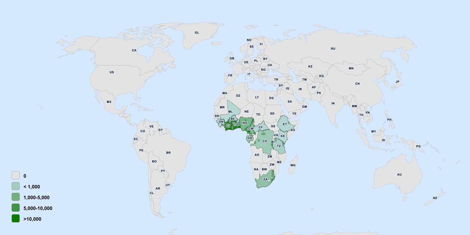 Distribution map for African Telosma (Telosma africana)