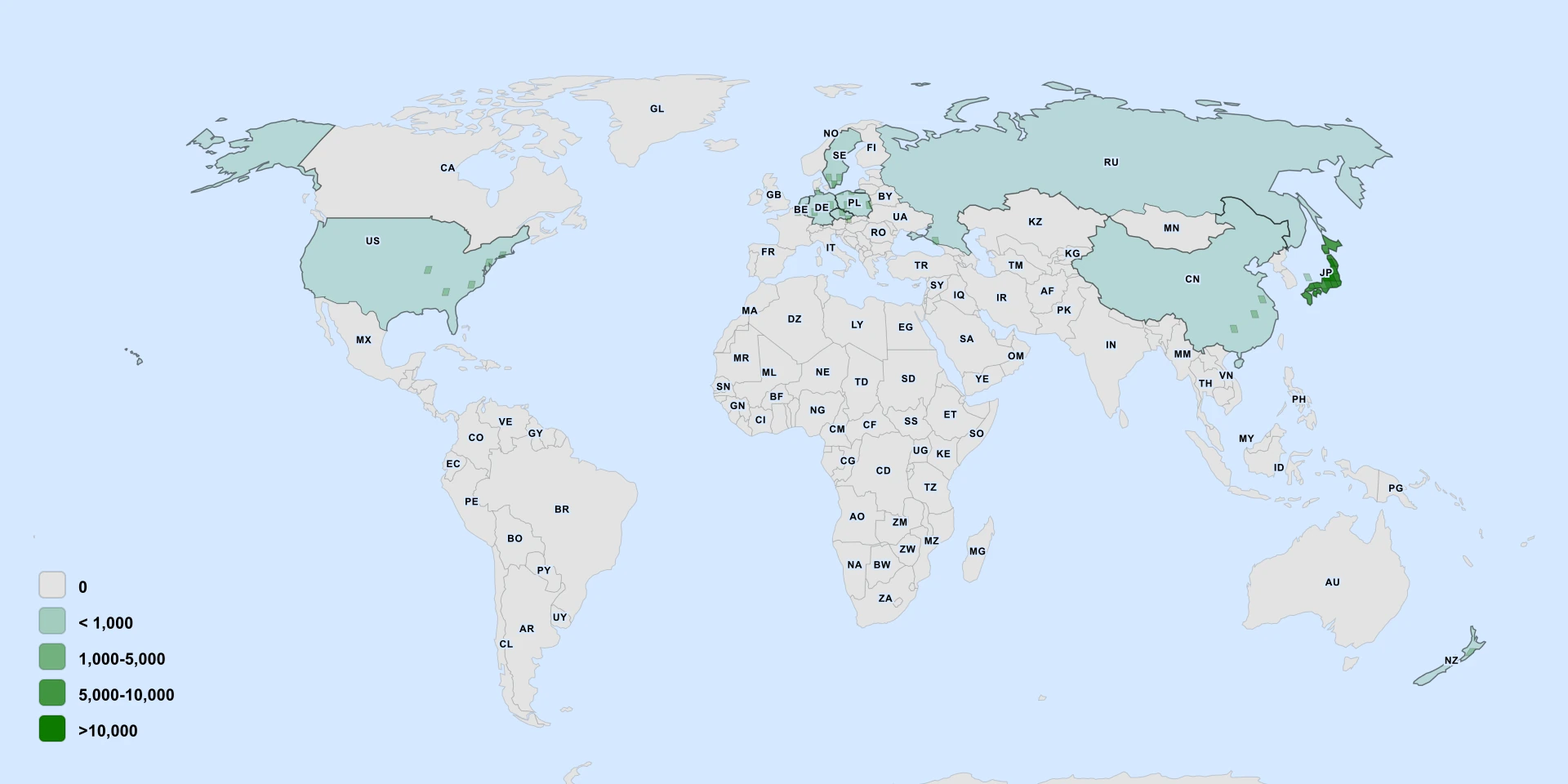 Distribution map for Japanese Arborvitae (Thuja standishii)