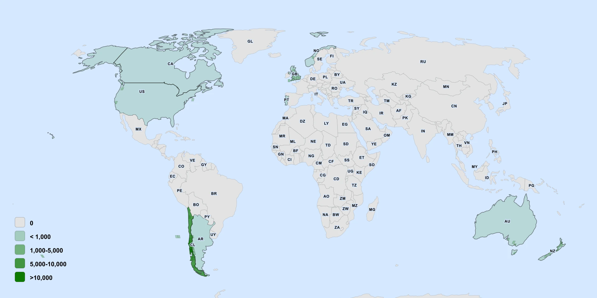 Carte de répartition : Chilean Guava (Ugni molinae)